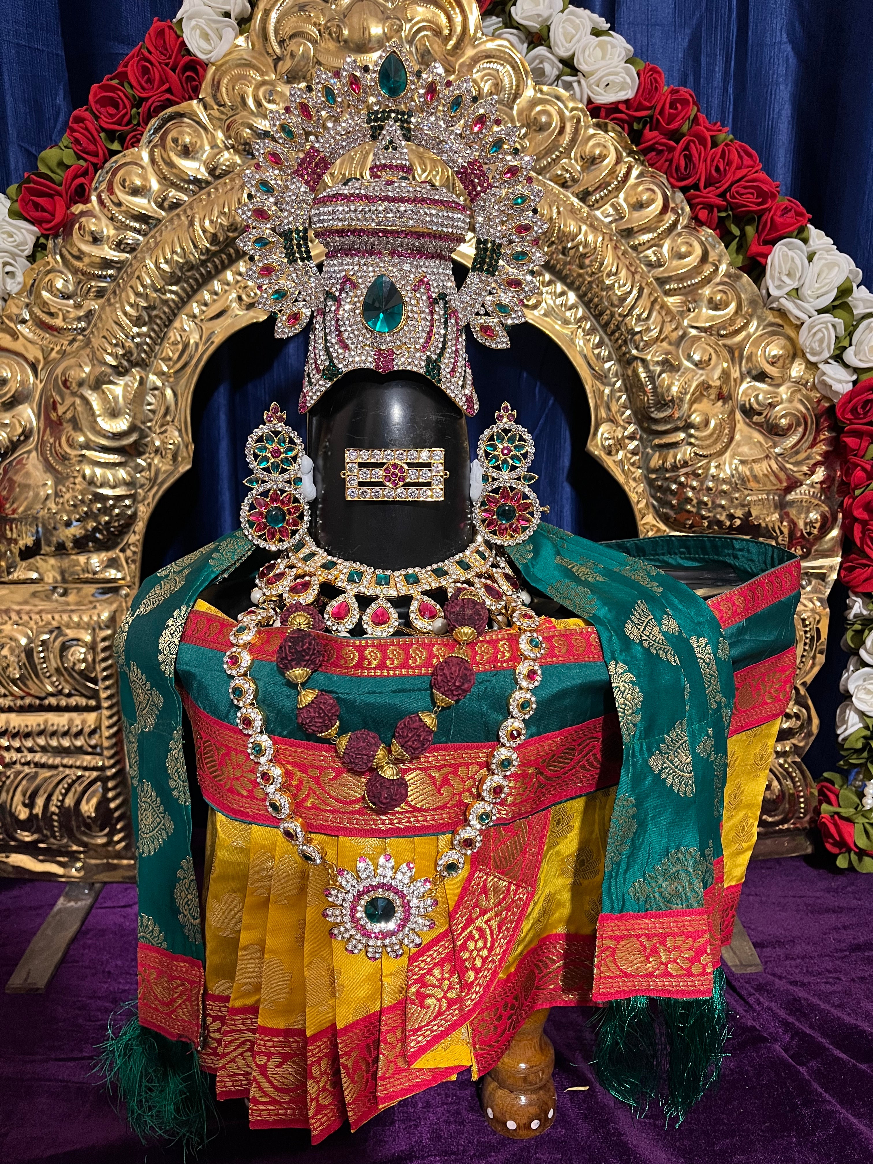 Shiva/Shivling decoration, Shivling Dress, Maha Shivaratri Dress, made of Tapeta Silk - Yellow Dhoti with red contrast border with green belt and Shalya 12