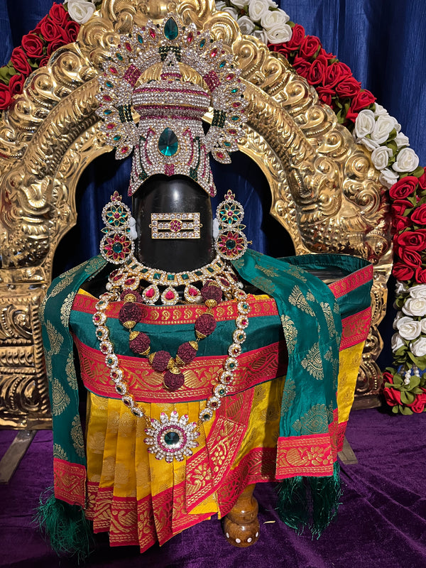 Shiva/Shivling decoration, Shivling Dress, Maha Shivaratri Dress, made of Tapeta Silk - Yellow Dhoti with red contrast border with green belt and Shalya