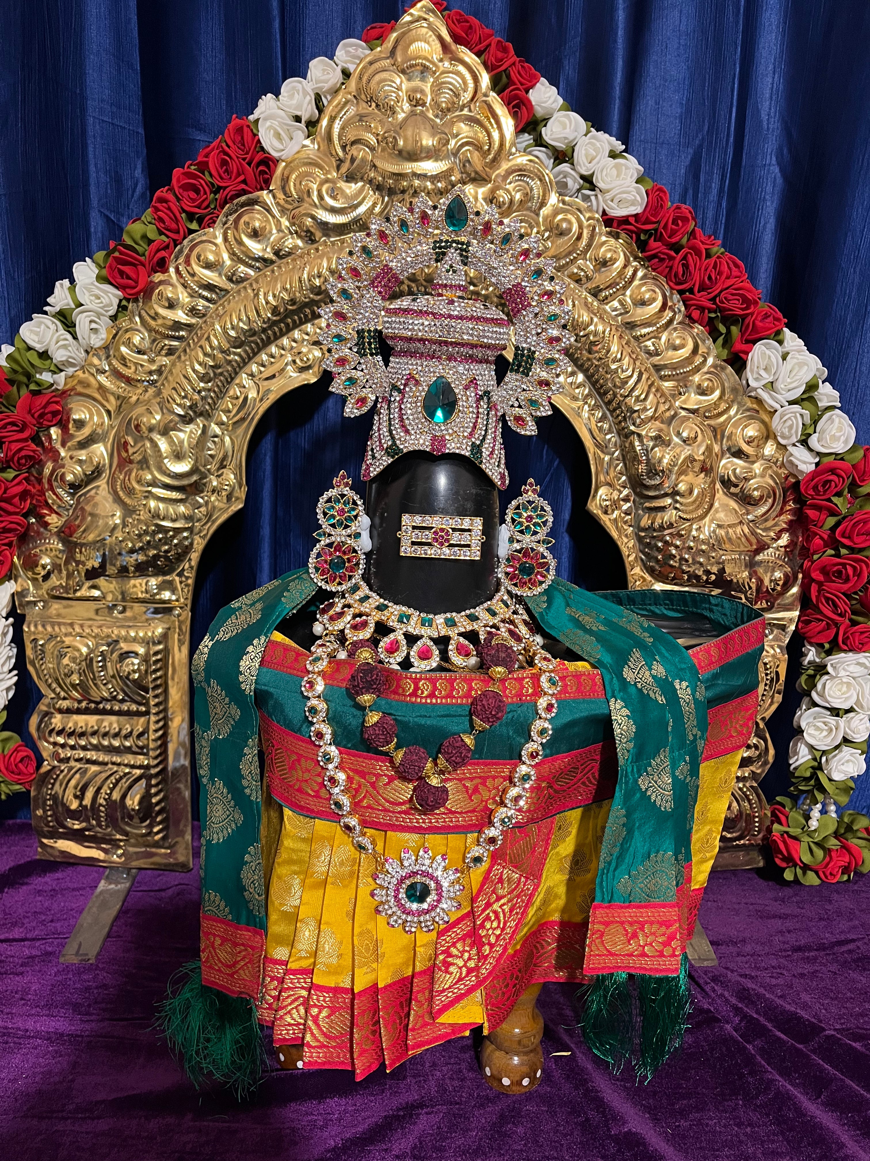 Shiva/Shivling decoration, Shivling Dress, Maha Shivaratri Dress, made of Tapeta Silk - Yellow Dhoti with red contrast border with green belt and Shalya 2