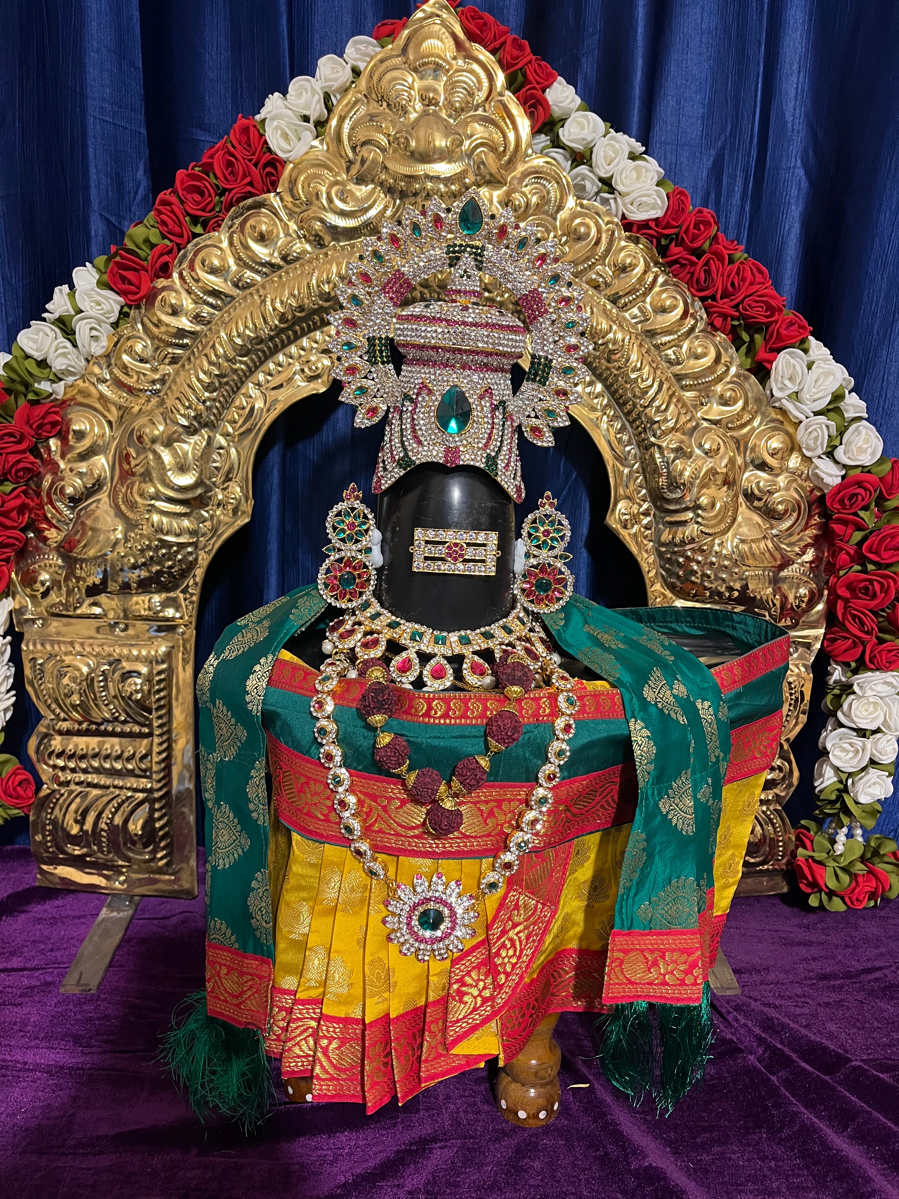 Shiva/Shivling decoration, Shivling Dress, Maha Shivaratri Dress, made of Tapeta Silk - Yellow Dhoti with red contrast border with green belt and Shalya 3