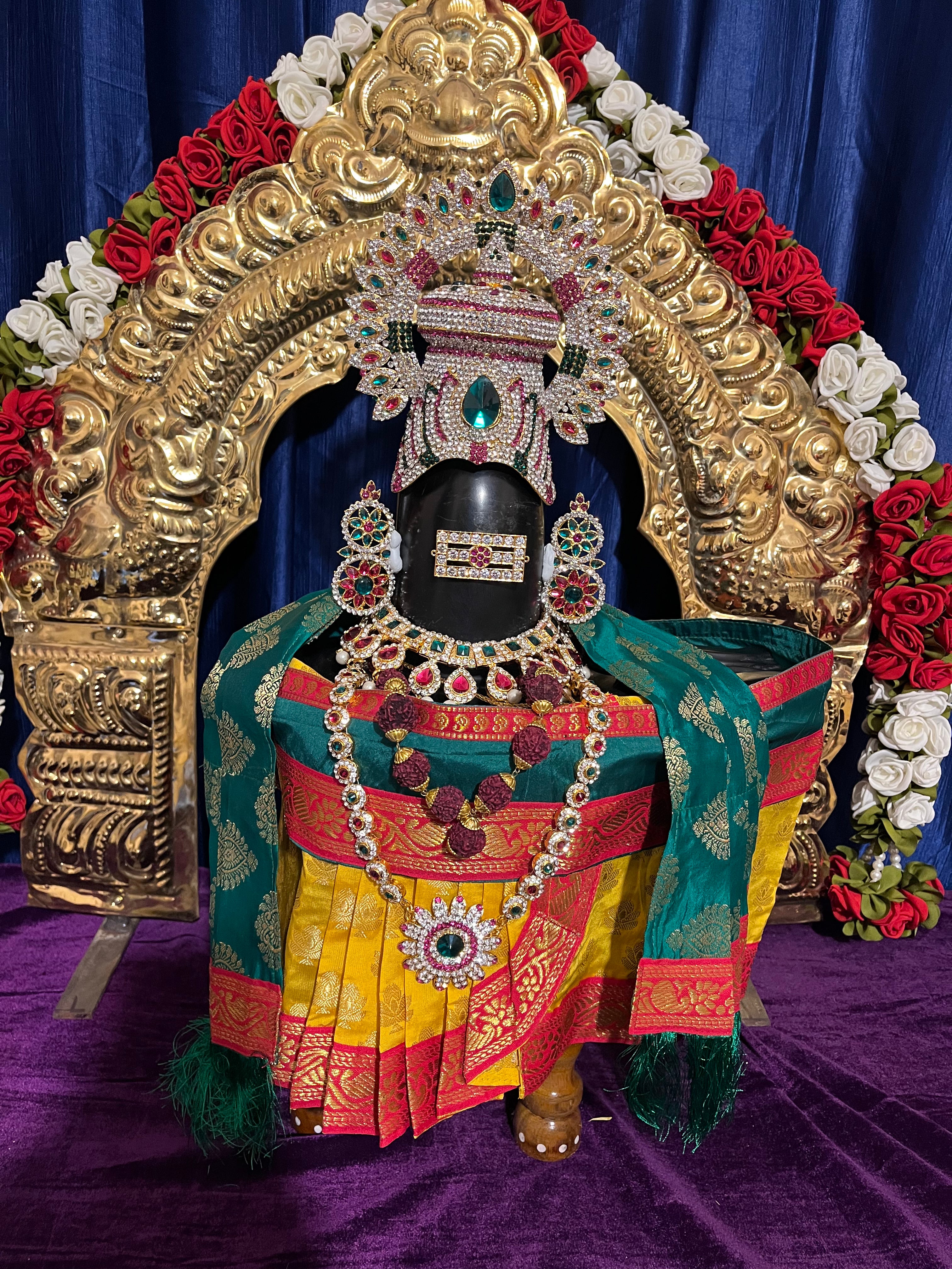 Shiva/Shivling decoration, Shivling Dress, Maha Shivaratri Dress, made of Tapeta Silk - Yellow Dhoti with red contrast border with green belt and Shalya 4