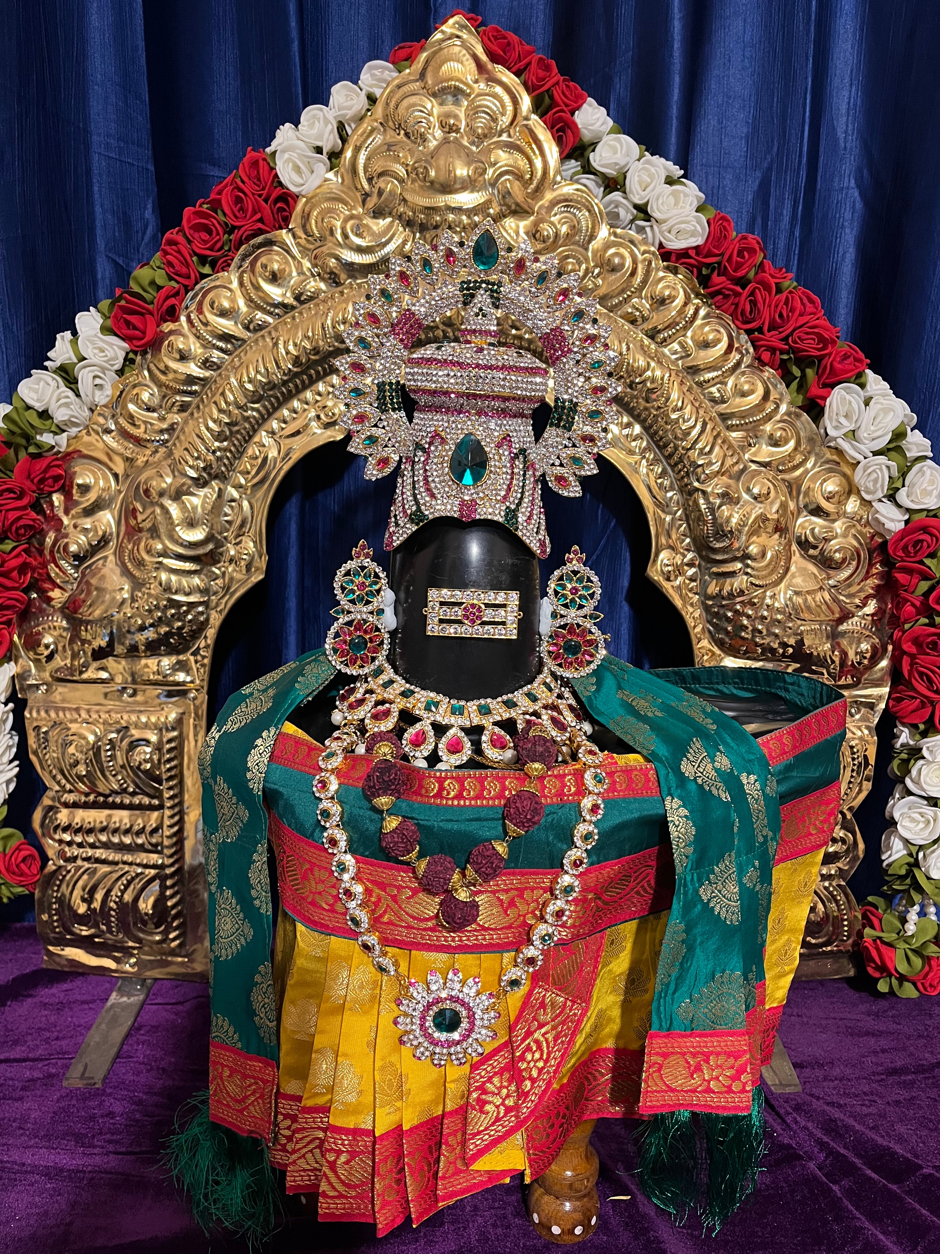 Shiva/Shivling decoration, Shivling Dress, Maha Shivaratri Dress, made of Tapeta Silk - Yellow Dhoti with red contrast border with green belt and Shalya 15
