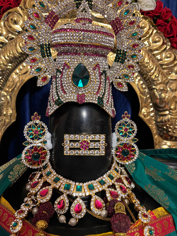 Shiva/Shivling decoration, Shivling Dress, Maha Shivaratri Dress, made of Tapeta Silk - Yellow Dhoti with red contrast border with green belt and Shalya