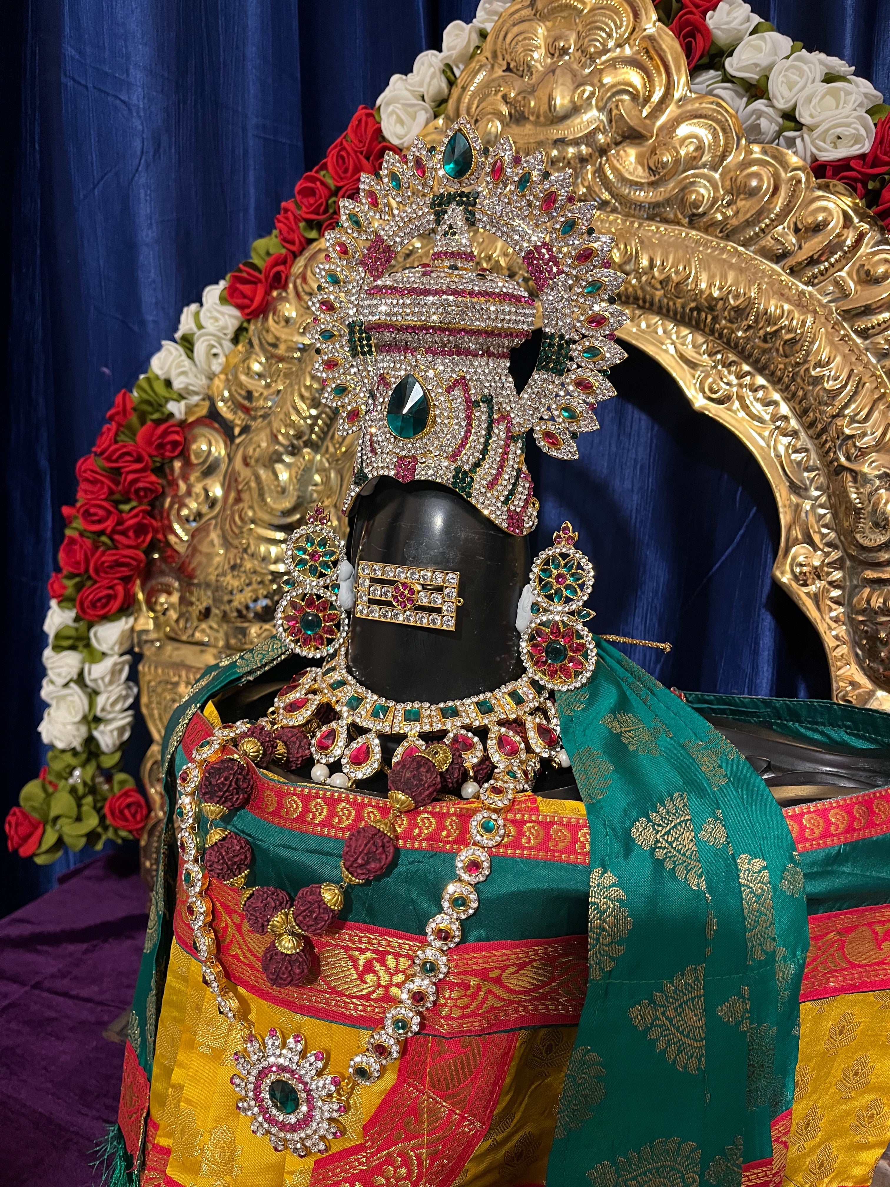 Shiva/Shivling decoration, Shivling Dress, Maha Shivaratri Dress, made of Tapeta Silk - Yellow Dhoti with red contrast border with green belt and Shalya 10