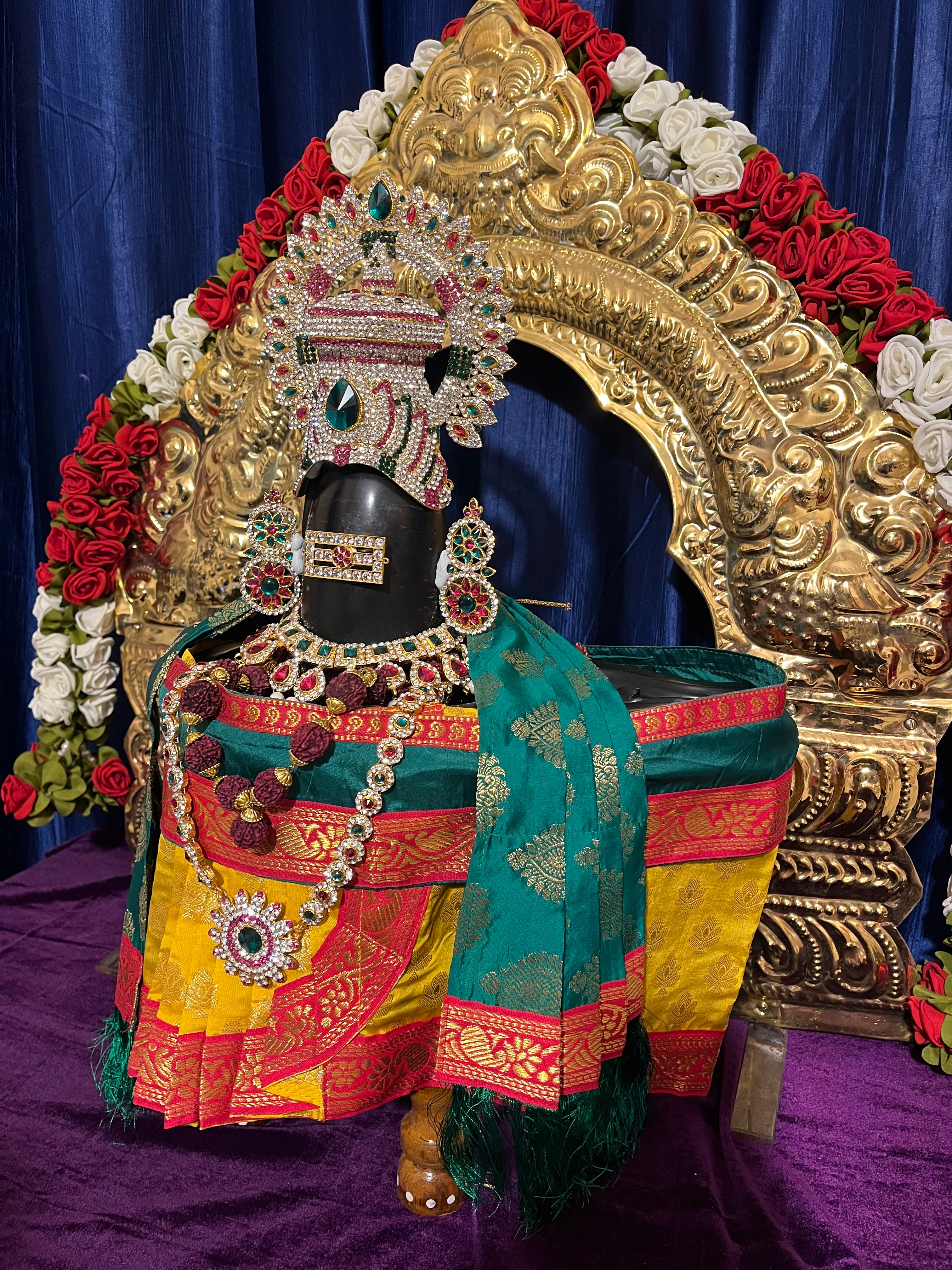 Shiva/Shivling decoration, Shivling Dress, Maha Shivaratri Dress, made of Tapeta Silk - Yellow Dhoti with red contrast border with green belt and Shalya 9