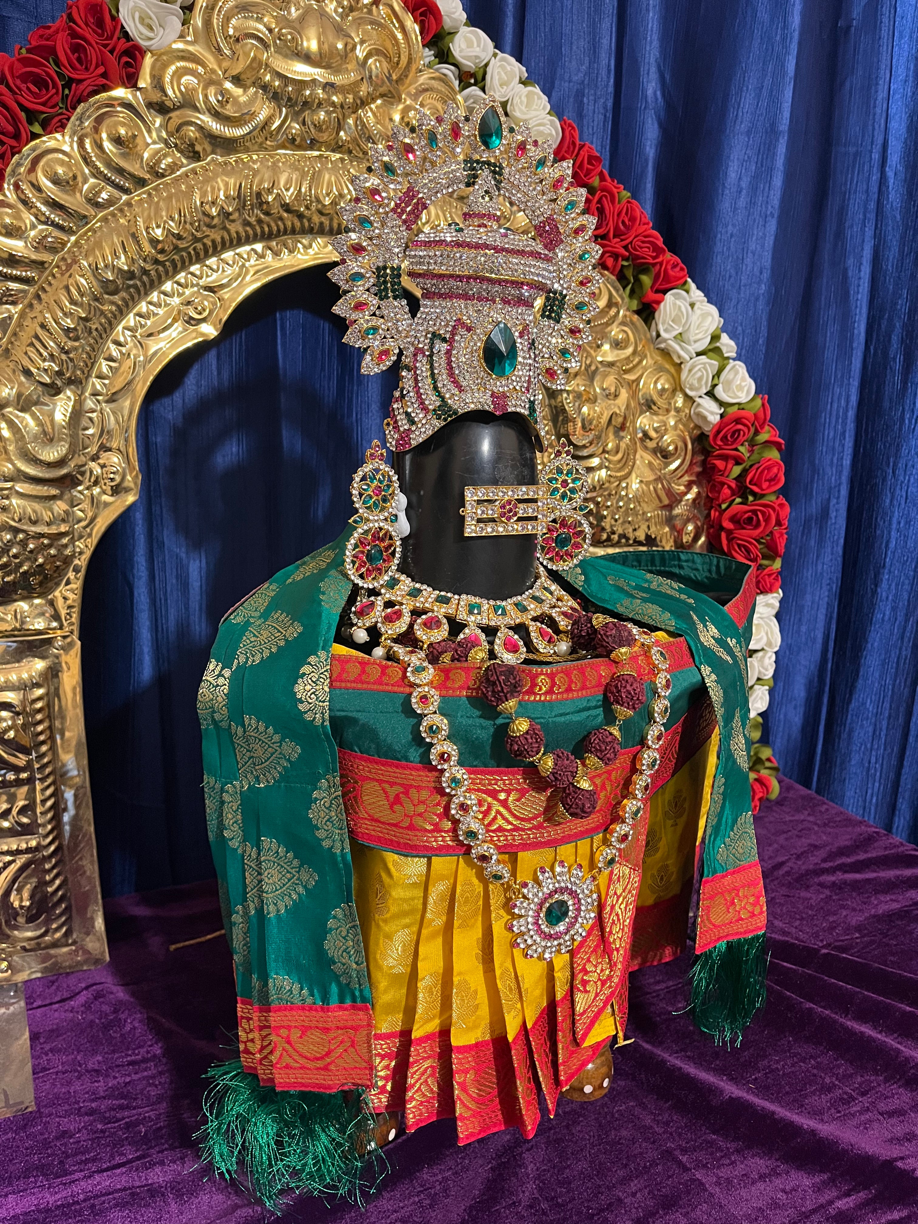 Shiva/Shivling decoration, Shivling Dress, Maha Shivaratri Dress, made of Tapeta Silk - Yellow Dhoti with red contrast border with green belt and Shalya 8