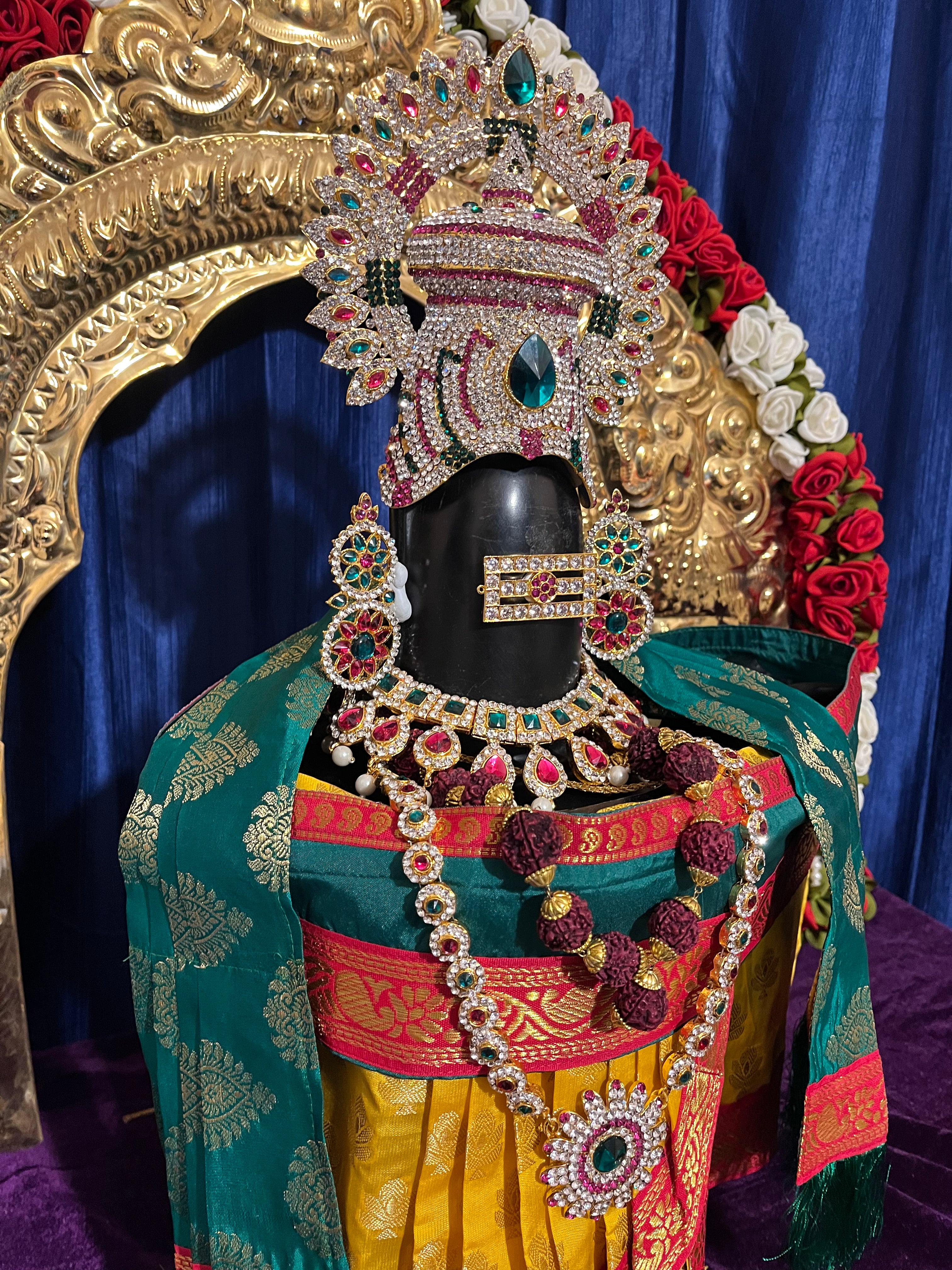 Shiva/Shivling decoration, Shivling Dress, Maha Shivaratri Dress, made of Tapeta Silk - Yellow Dhoti with red contrast border with green belt and Shalya 7