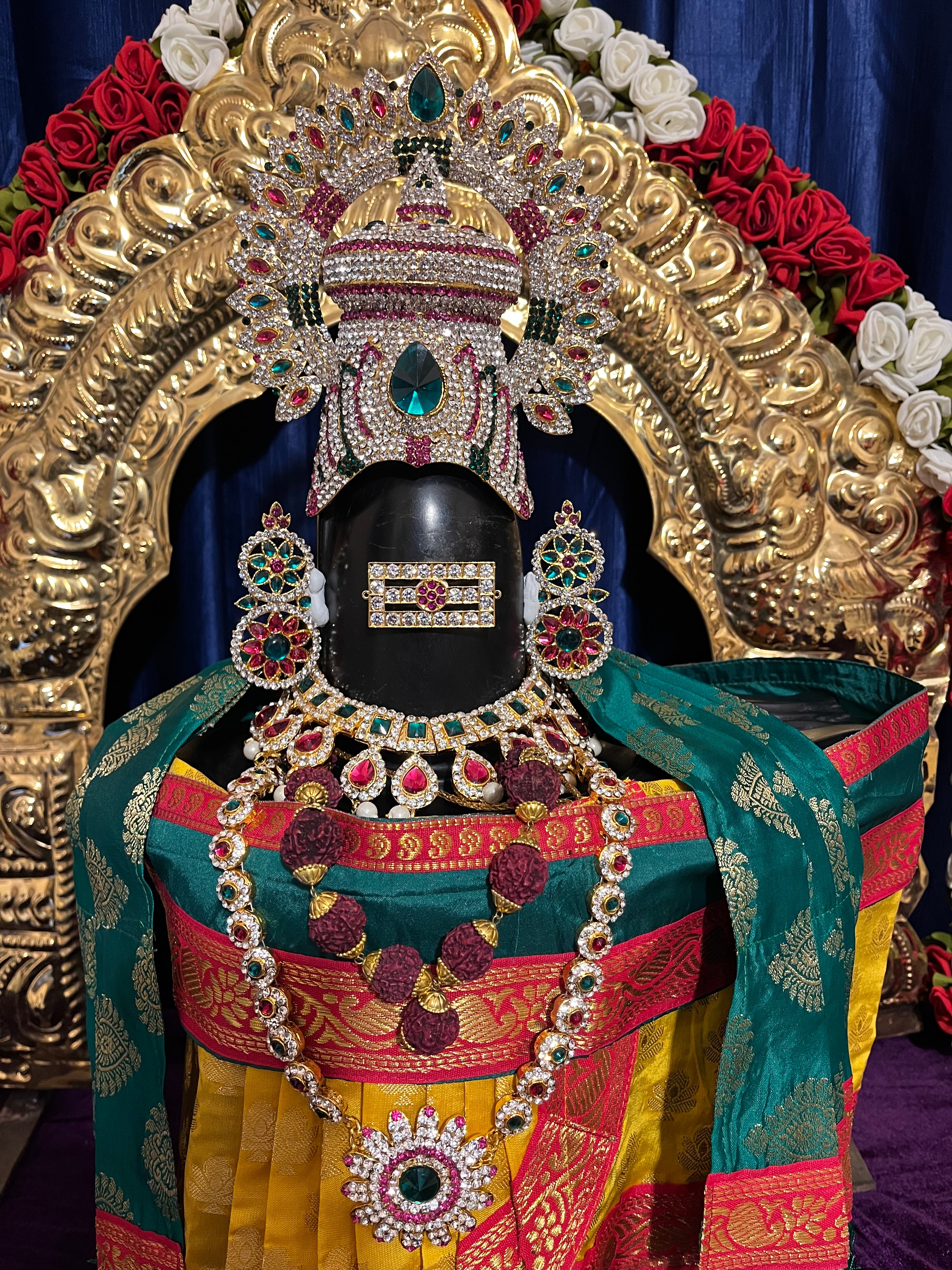 Shiva/Shivling decoration, Shivling Dress, Maha Shivaratri Dress, made of Tapeta Silk - Yellow Dhoti with red contrast border with green belt and Shalya 13