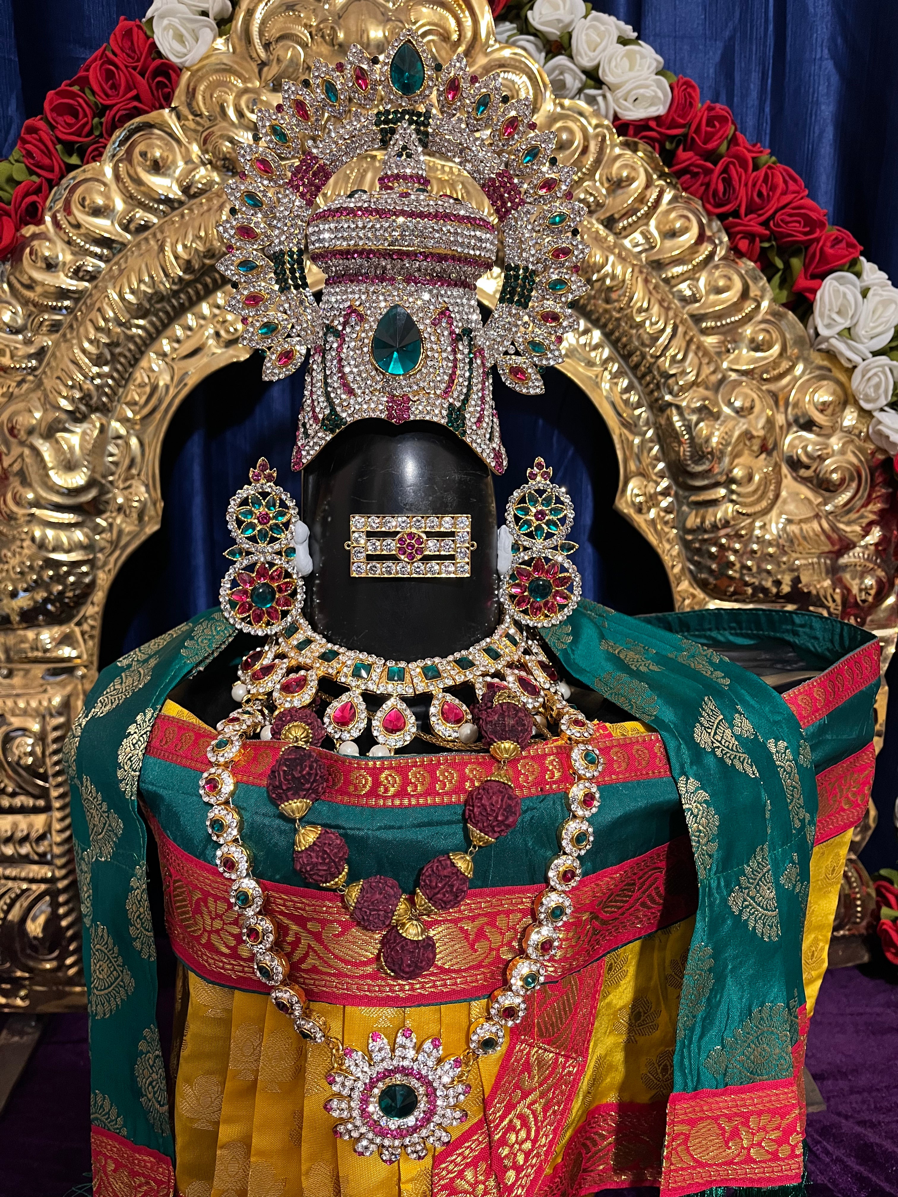 Shiva/Shivling decoration, Shivling Dress, Maha Shivaratri Dress, made of Tapeta Silk - Yellow Dhoti with red contrast border with green belt and Shalya 14