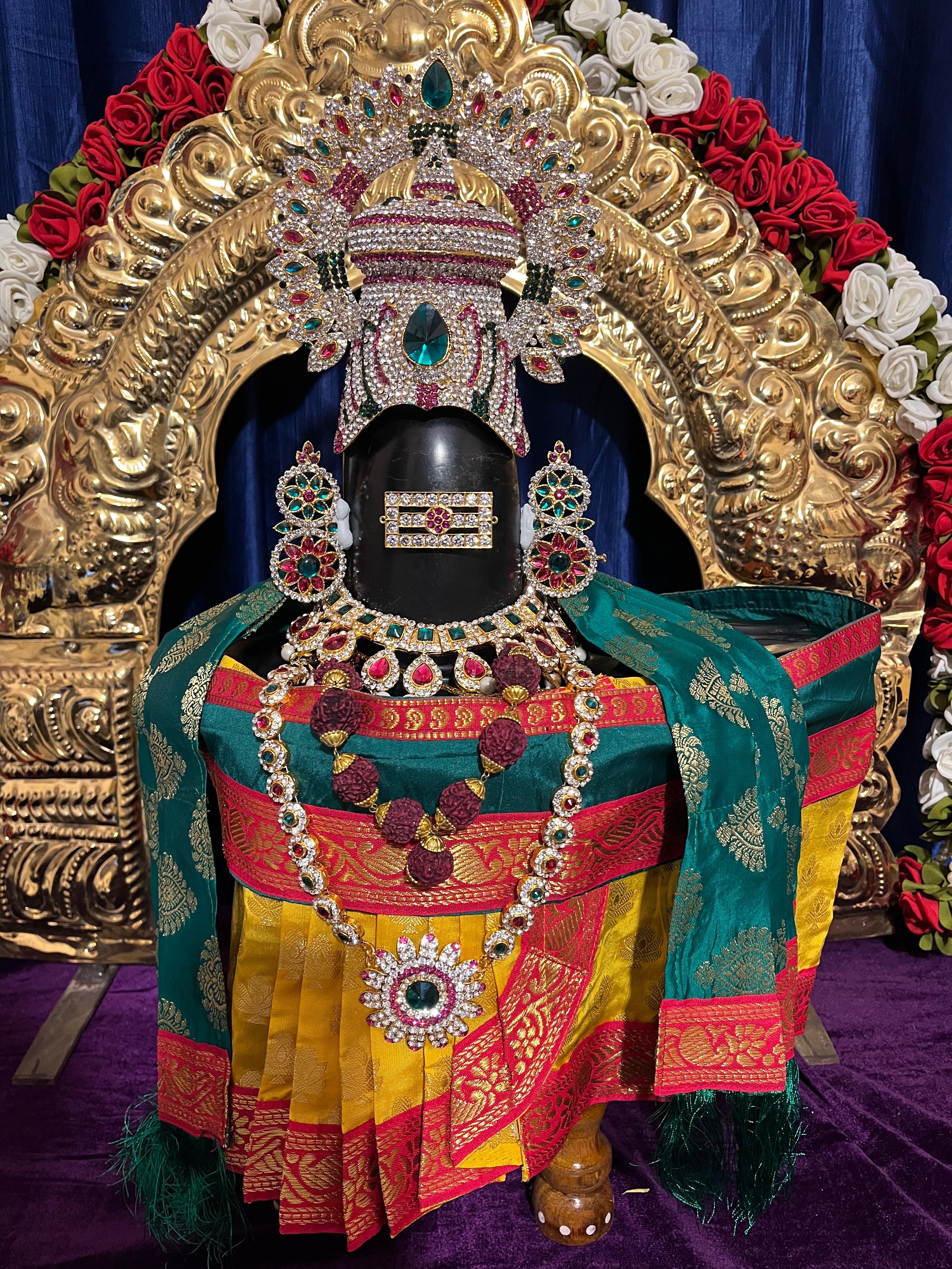 Shiva/Shivling decoration, Shivling Dress, Maha Shivaratri Dress, made of Tapeta Silk - Yellow Dhoti with red contrast border with green belt and Shalya 11
