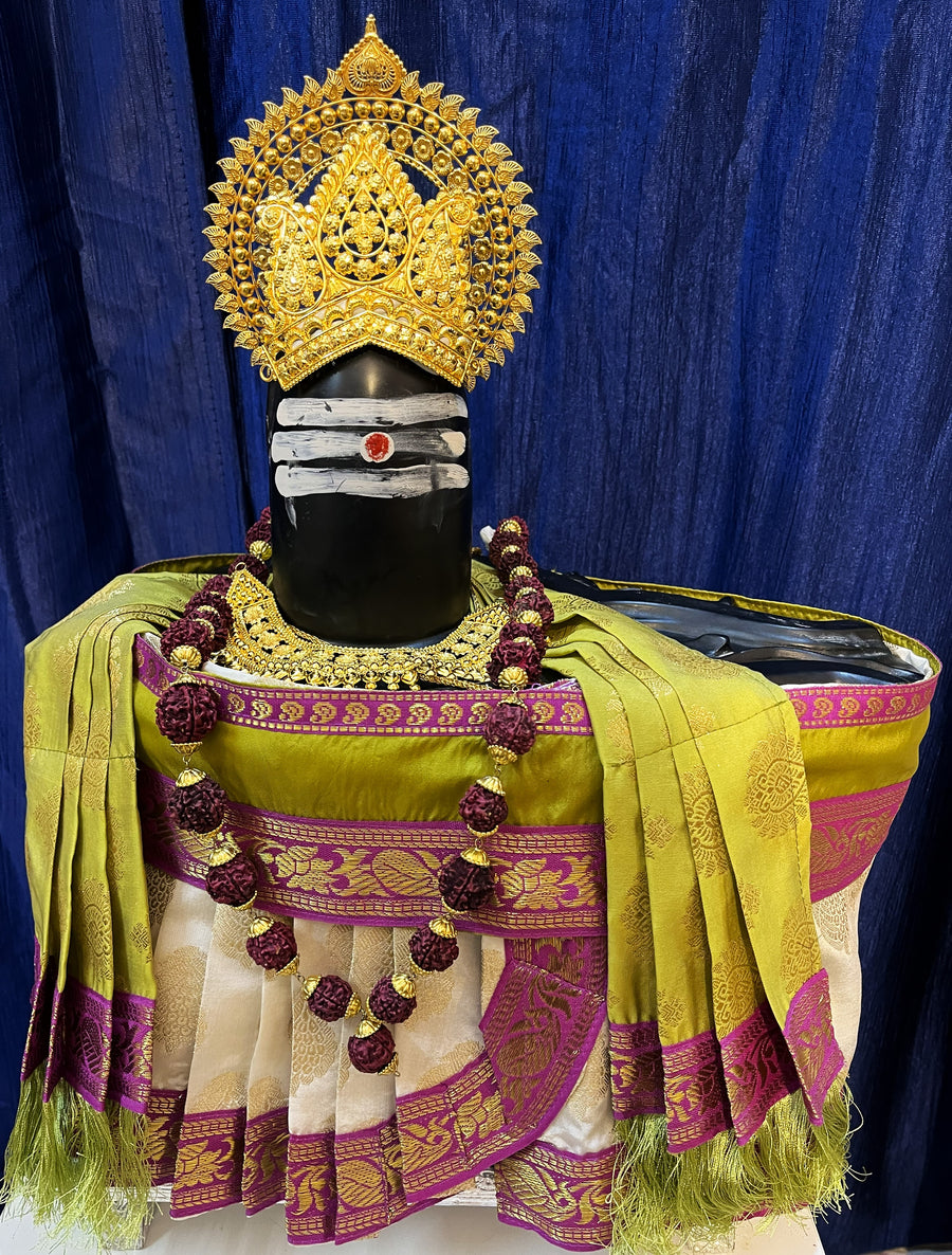 Shiva/Shivling decoration, Shivling Dress, Maha Shivaratri Dress, made of Tapeta Silk - White Dhoti with purple contrast border with Sap green belt and Shalya