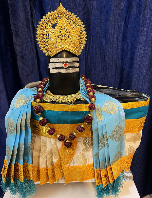 Shiva/Shivling decoration, Shivling Dress, Maha Shivaratri Dress, made of Tapeta Silk - White Dhoti with yellow contrast border with Light blue belt and Shalya
