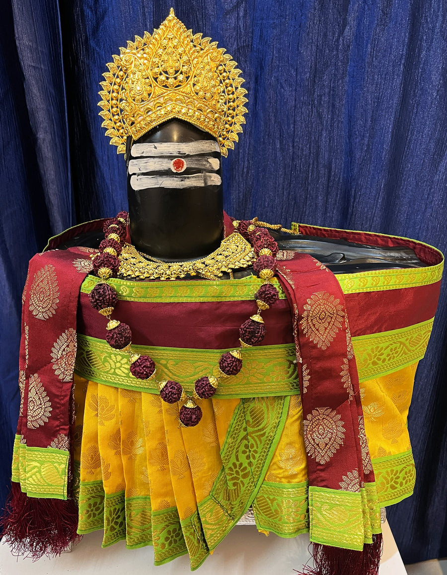 Shiva/Shivling decoration, Shivling Dress, Maha Shivaratri Dress, made of Tapeta Silk - Yellow Dhoti with Light green contrast border with Maroon belt and Shalya