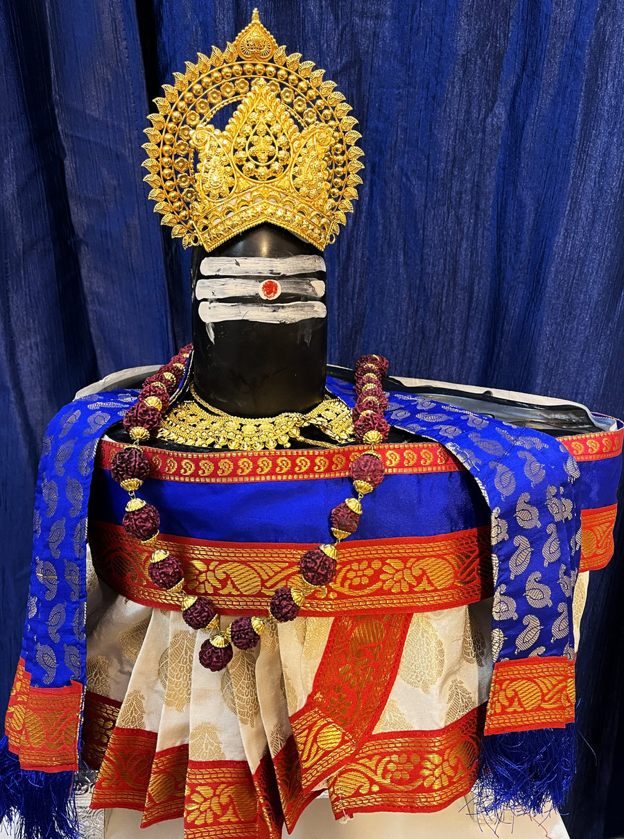 Shiva/Shivling decoration, Shivling Dress, Maha Shivaratri Dress, made of Tapeta Silk - White Dhoti with red contrast border with Royal blue belt and Shalya