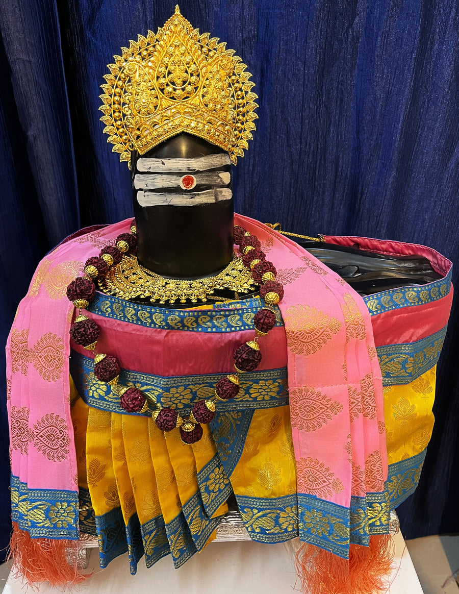 Shiva/Shivling decoration, Shivling Dress, Maha Shivaratri Dress, made of Tapeta Silk - Yellow Dhoti with Light Blue contrast border with light pink belt and Shalya