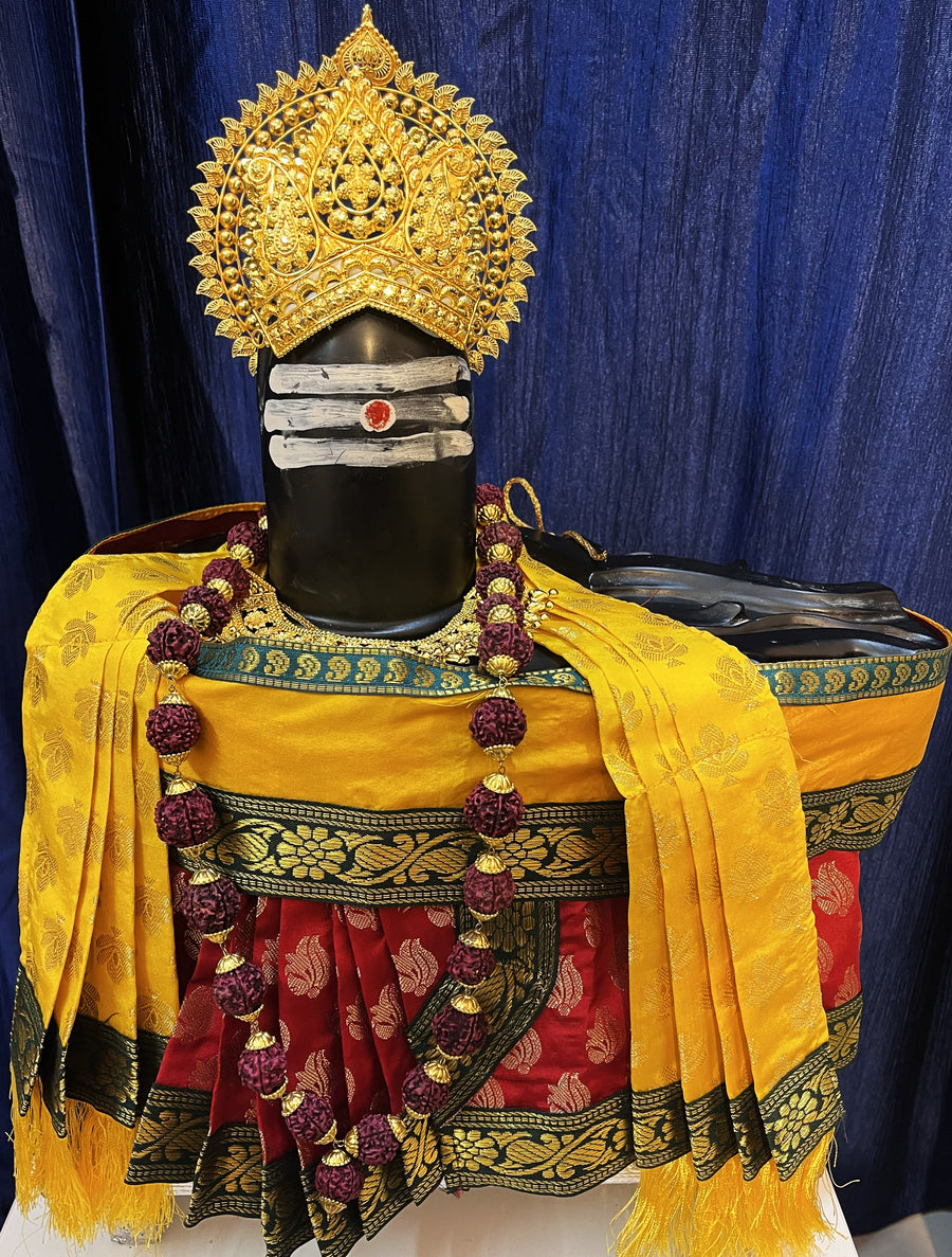 Shiva/Shivling decoration, Shivling Dress, Maha Shivaratri Dress, made of Tapeta Silk - Red Dhoti with green contrast border with yellow belt and Shalya