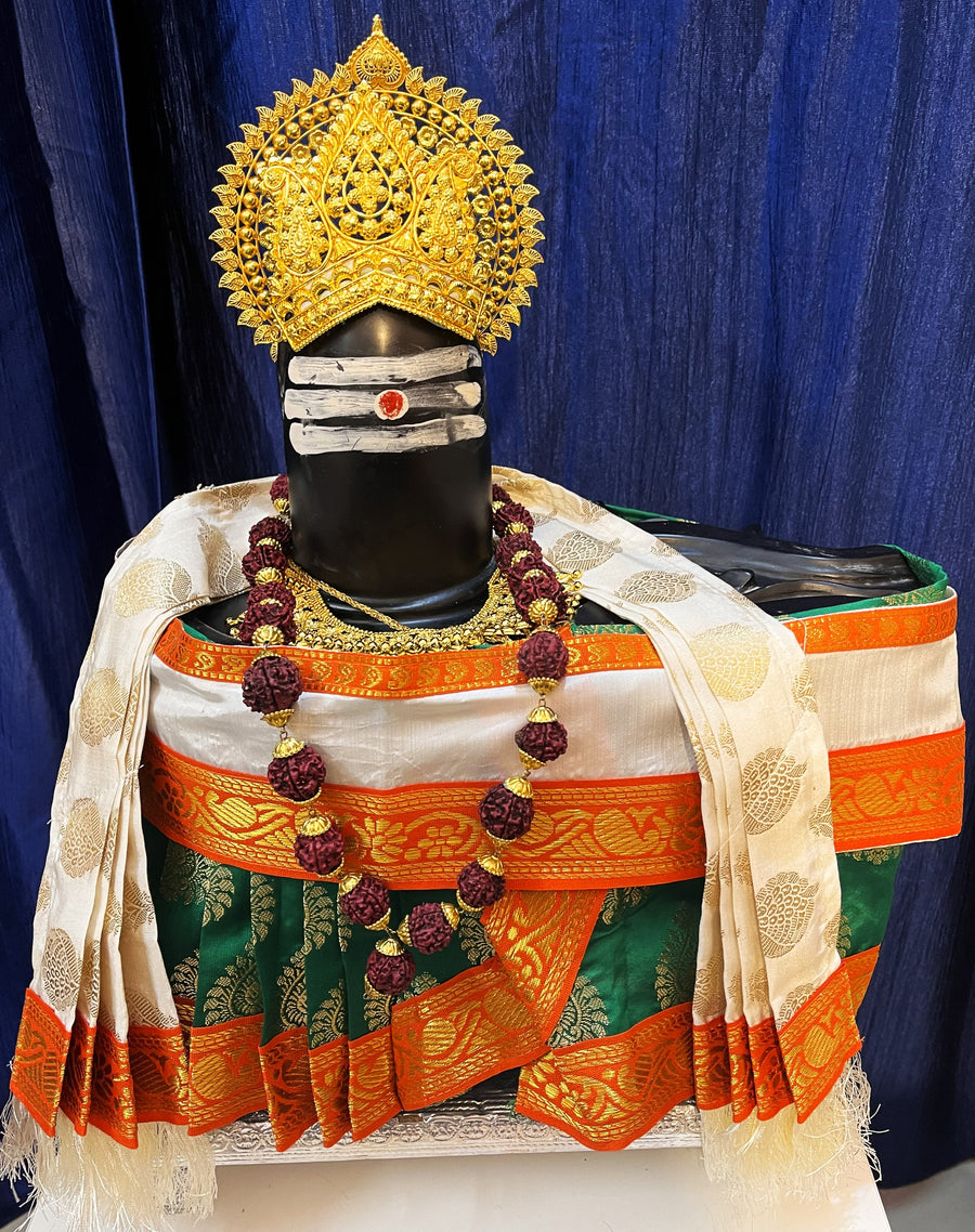 Shiva/Shivling decoration, Shivling Dress, Maha Shivaratri Dress, made of Tapeta Silk - Green Dhoti with orange contrast border with white belt and Shalya