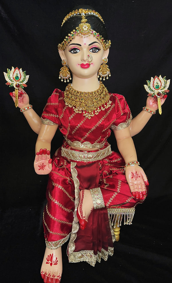 Premium Amrapalli Bharatanatyam Dress for Small Sitting Varamahalakshmi Body | Semi Silk Alankaram Dress - Red with Gold sequence work border