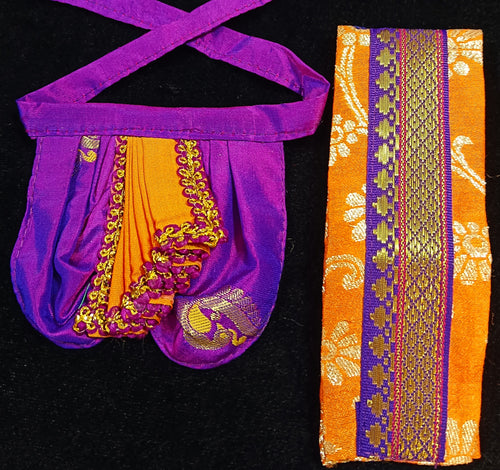 Deity dhoti and patka shalya / Uparna vastra made of Silkmark certified Pure Silk fabric. - Purple Dhoti & Shalya with Orange Contrast