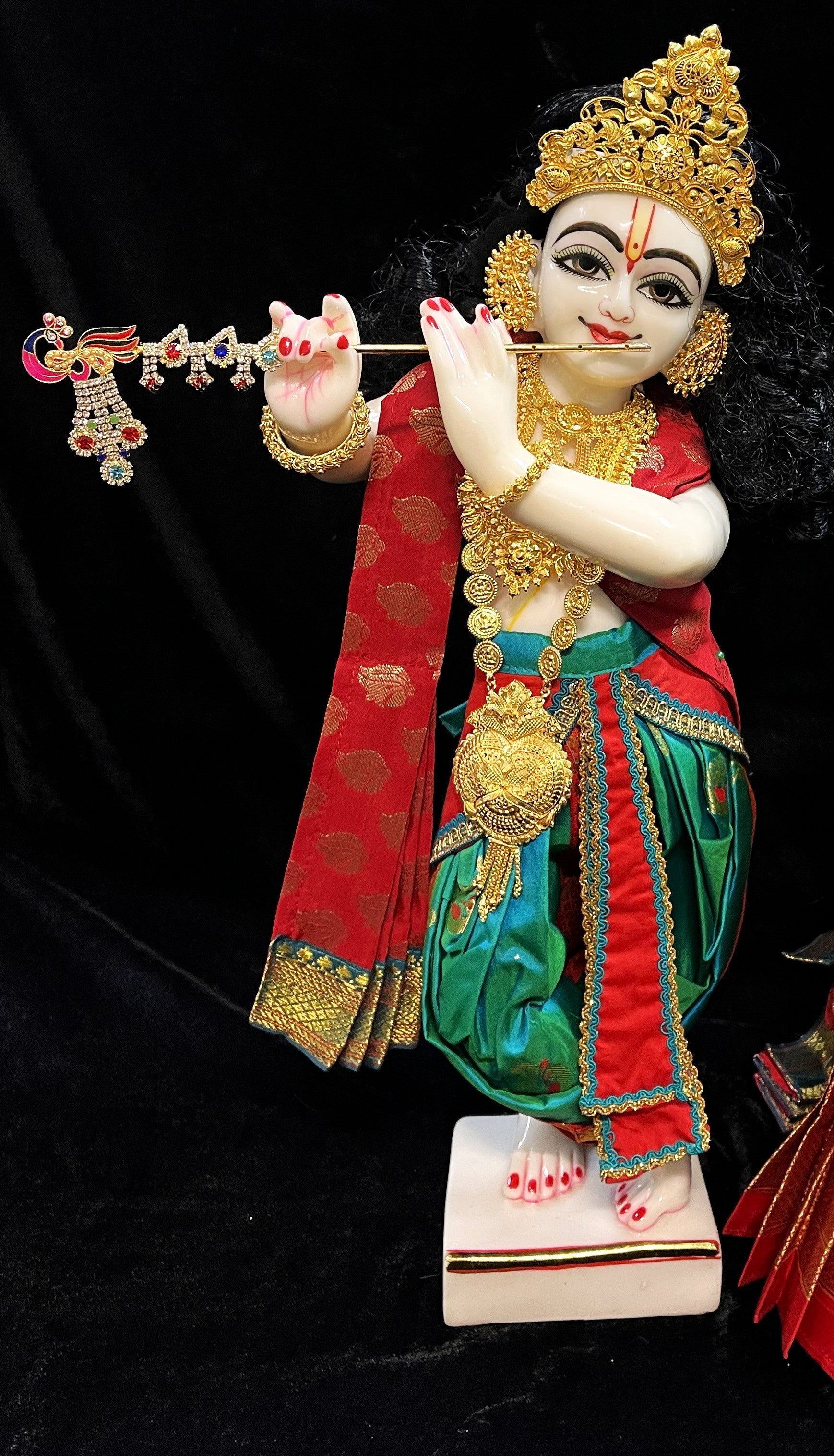 Deity dhoti and patka shalya / Uparna vastra made of Silkmark certified Pure Silk fabric. - Rama Blue Dhoti & Shalya with Red Contrast 1