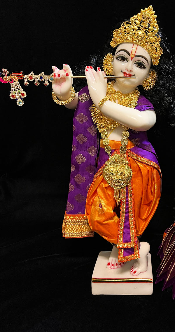 Deity dhoti and patka shalya / Uparna vastra made of Silkmark certified Pure Silk fabric. - Orange Dhoti & Shalya with Purple Contrast