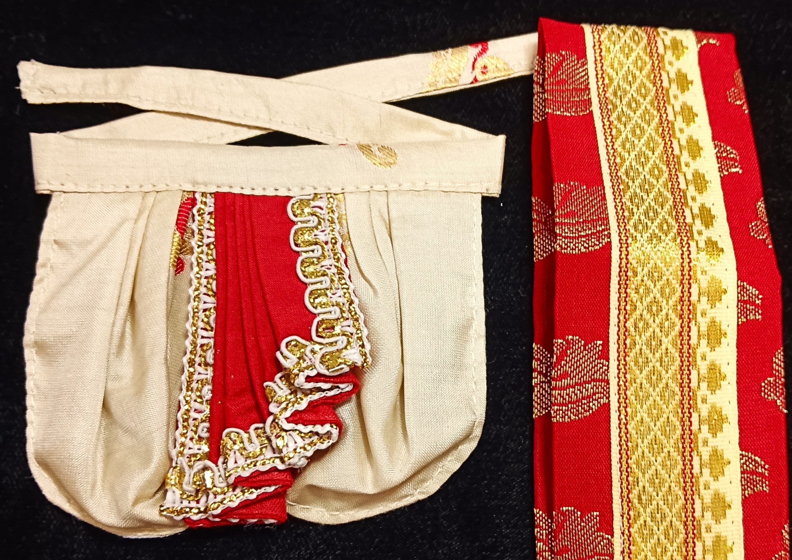 Deity dhoti and patka shalya / Uparna vastra made of Silkmark certified Pure Silk fabric. - Off white Dhoti & Shalya with Red Contrast 3