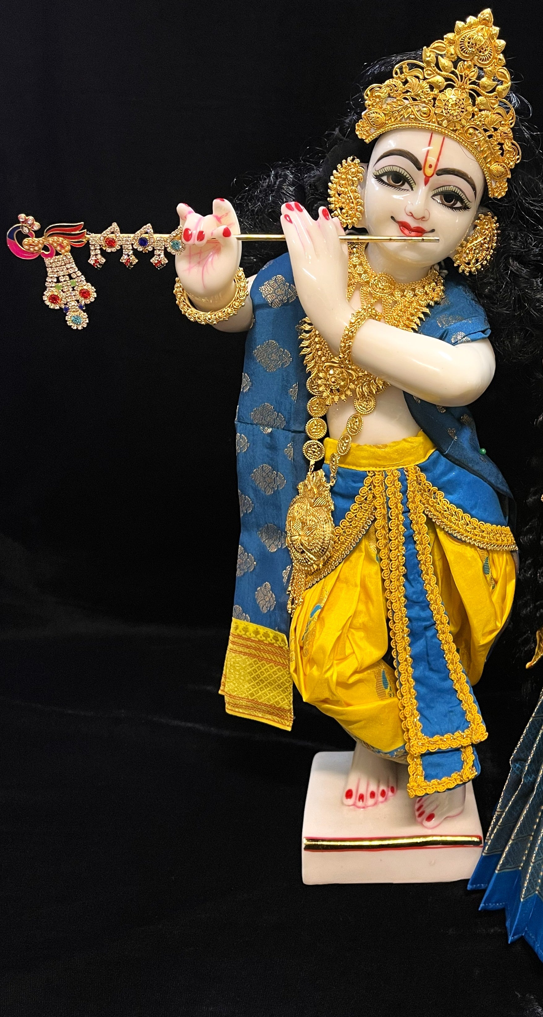 Deity dhoti and patka shalya / Uparna vastra made of Silkmark certified Pure Silk fabric. - Yellow Dhoti & Shalya with Sky Blue Contrast 1