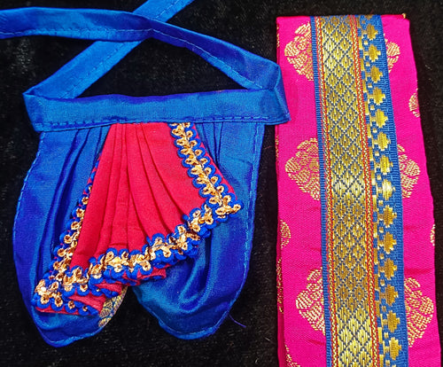 Deity dhoti and patka shalya / Uparna vastra made of Silkmark certified Pure Silk fabric. - Royal Blue Dhoti & Shalya with Rani Pink Contrast