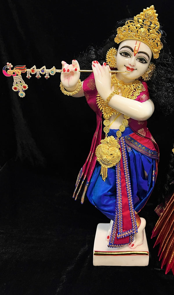 Deity dhoti and patka shalya / Uparna vastra made of Silkmark certified Pure Silk fabric. - Royal Blue Dhoti & Shalya with Rani Pink Contrast