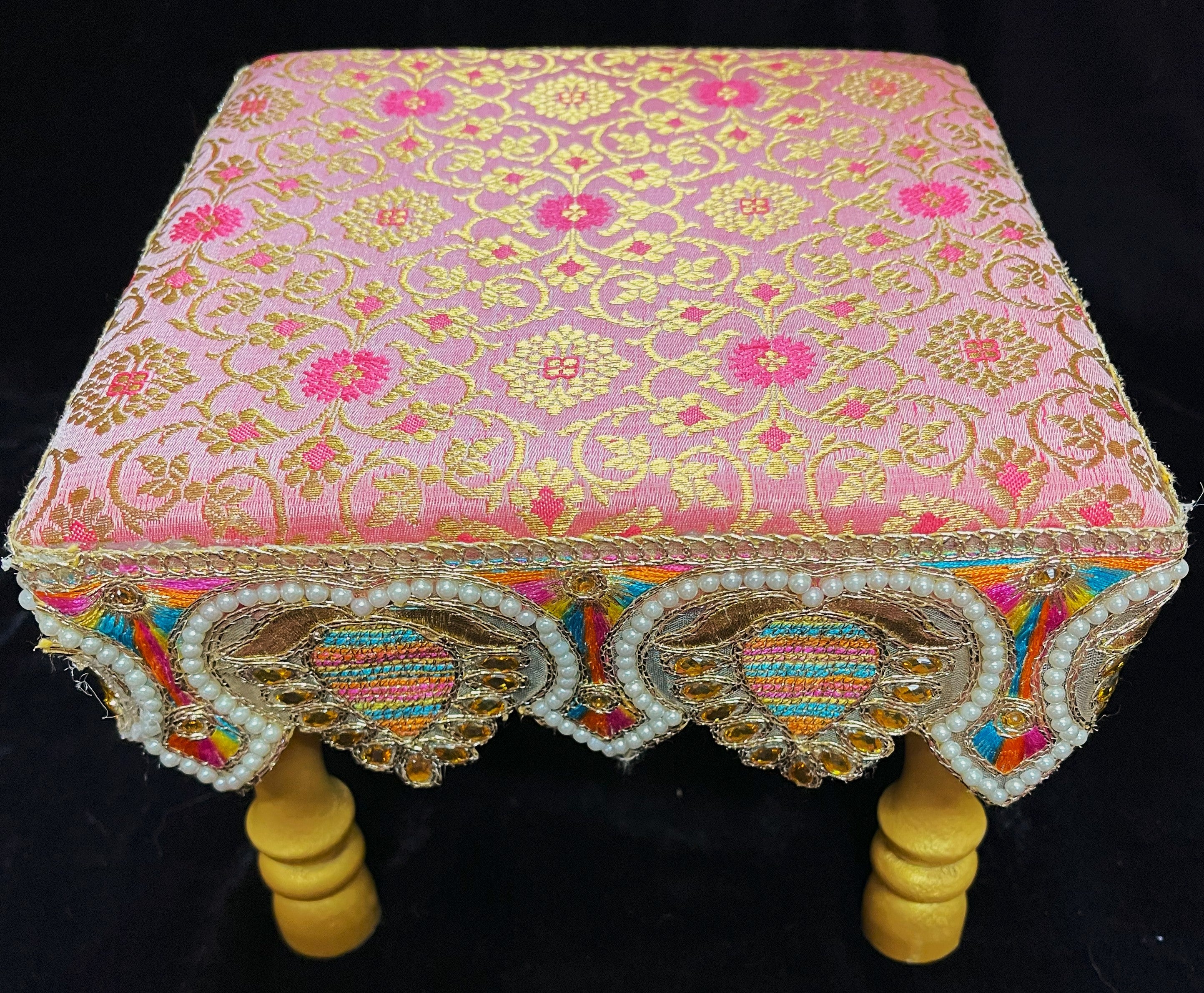 Decorative Wooden Stool, 
Elegant Foundation for Your Devi Alankaram - Baby Pink 1