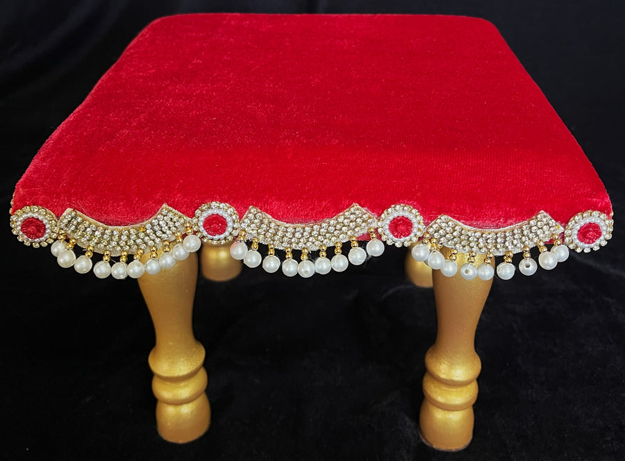 Decorative Wooden Stool, 
Elegant Foundation for Your Devi Alankaram - Red