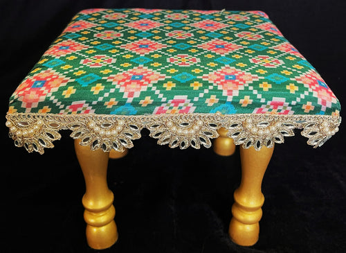 Decorative Wooden Stool, 
Elegant Foundation for Your Devi Alankaram - Green with multicoloured design