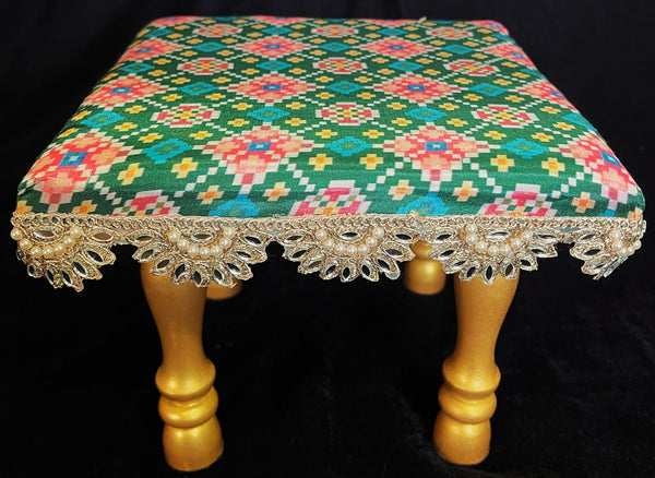 Decorative Wooden Stool, 
Elegant Foundation for Your Devi Alankaram - Green with multicoloured design