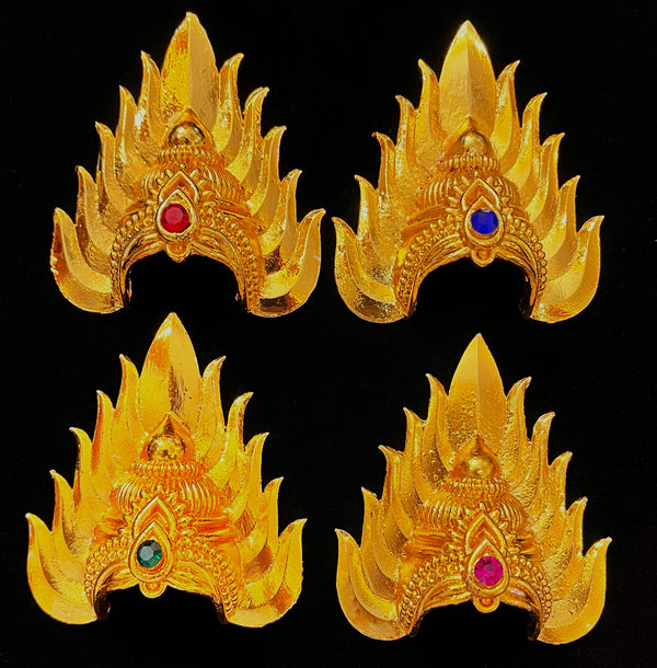 Agni Prabha Crown with Flame & Serpent - Red / Blue / Green / Pink stone on gold plated metal alloy - Length: 2.5 inches, Width: 2 inches