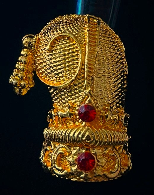 Andal Style Crown - Gold with red stone - Length: 1.75 inches, Width: 1.5 inches