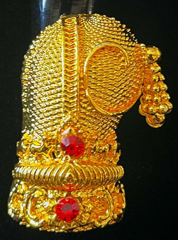 Andal Style Crown - Gold with red stone - Length: 1.75 inches, Width: 1.5 inches