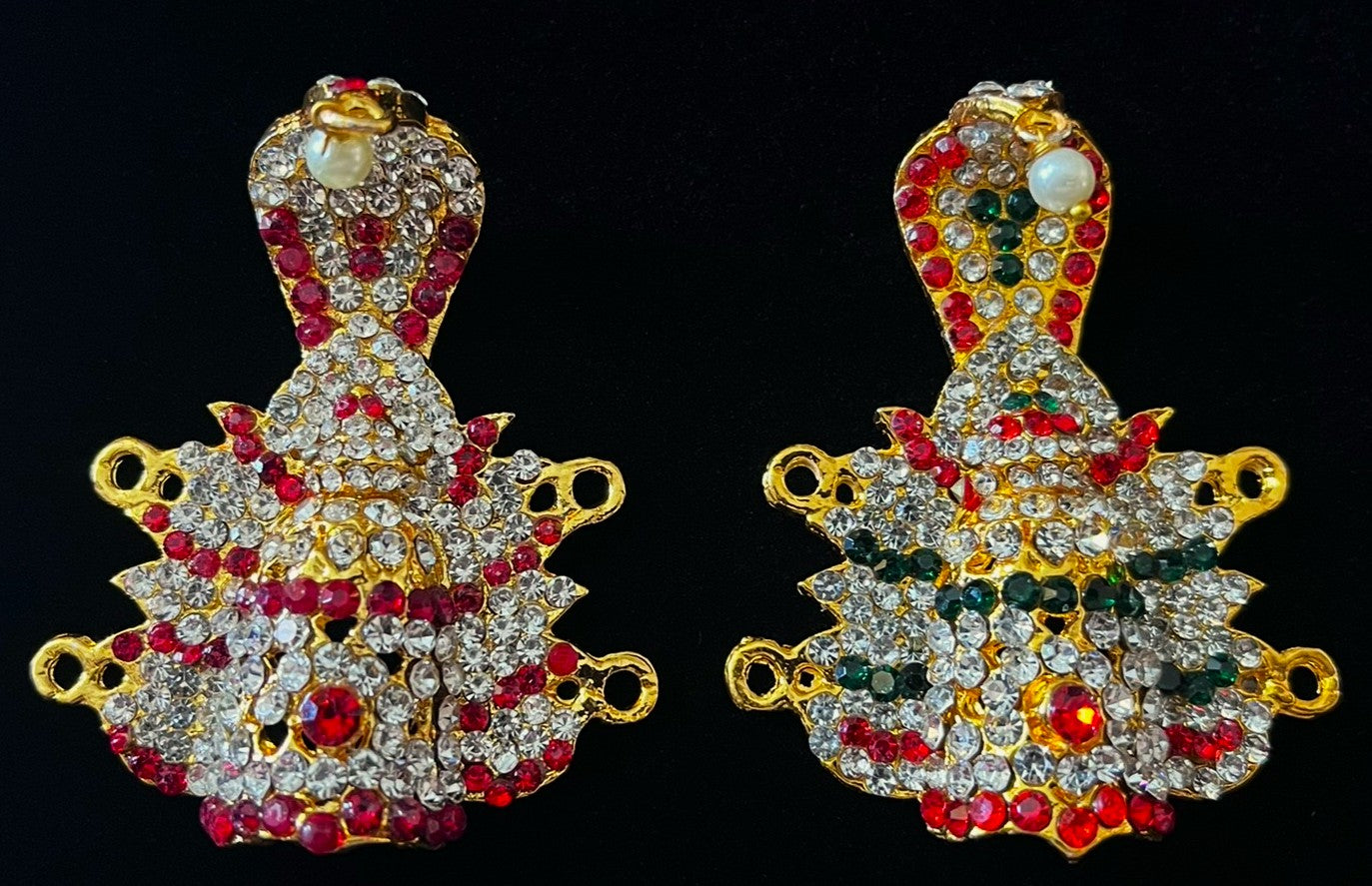 Agni Prabha Crown with Flame & Serpent - Red & White stones / Red, white & green stones on gold plated metal alloy - Length: 2.5 inches, Width: 1 inch 1