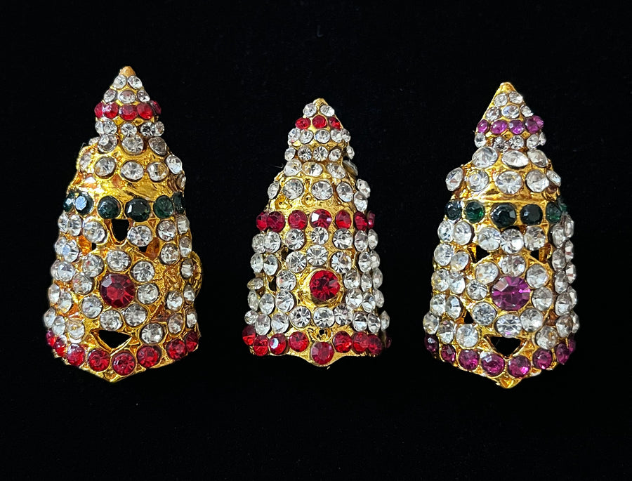 Traditional South Indian Stone-Studded Crown (Kireedam) - Red & White stones /  Red, Green & White stones/ Pink, white & Green stones on gold plated metal alloy - Length: 1.5 inches, Width: 1 inches