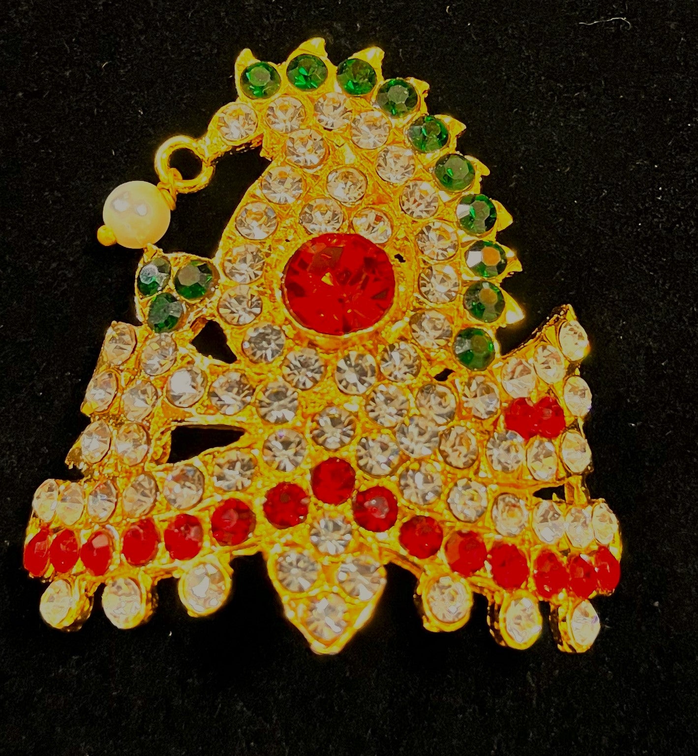 Traditional South Indian Stone-Studded Crown (Kireedam) - Red, white, blue & green stones  on gold plated metal alloy - Length: 2 inches, Width: 2.25 inches 1