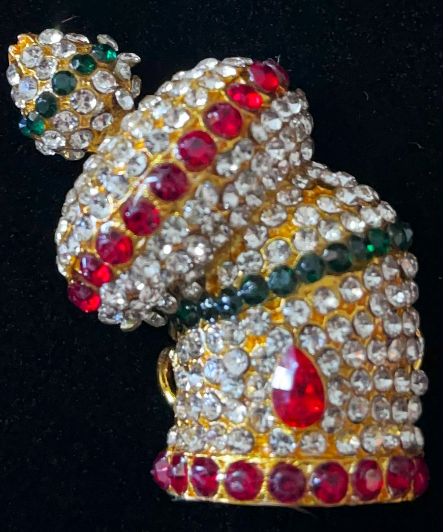Andal Style full Crown - Red, white & green stones  on gold plated metal alloy - Length: 2 inches, Width: 1 inches
