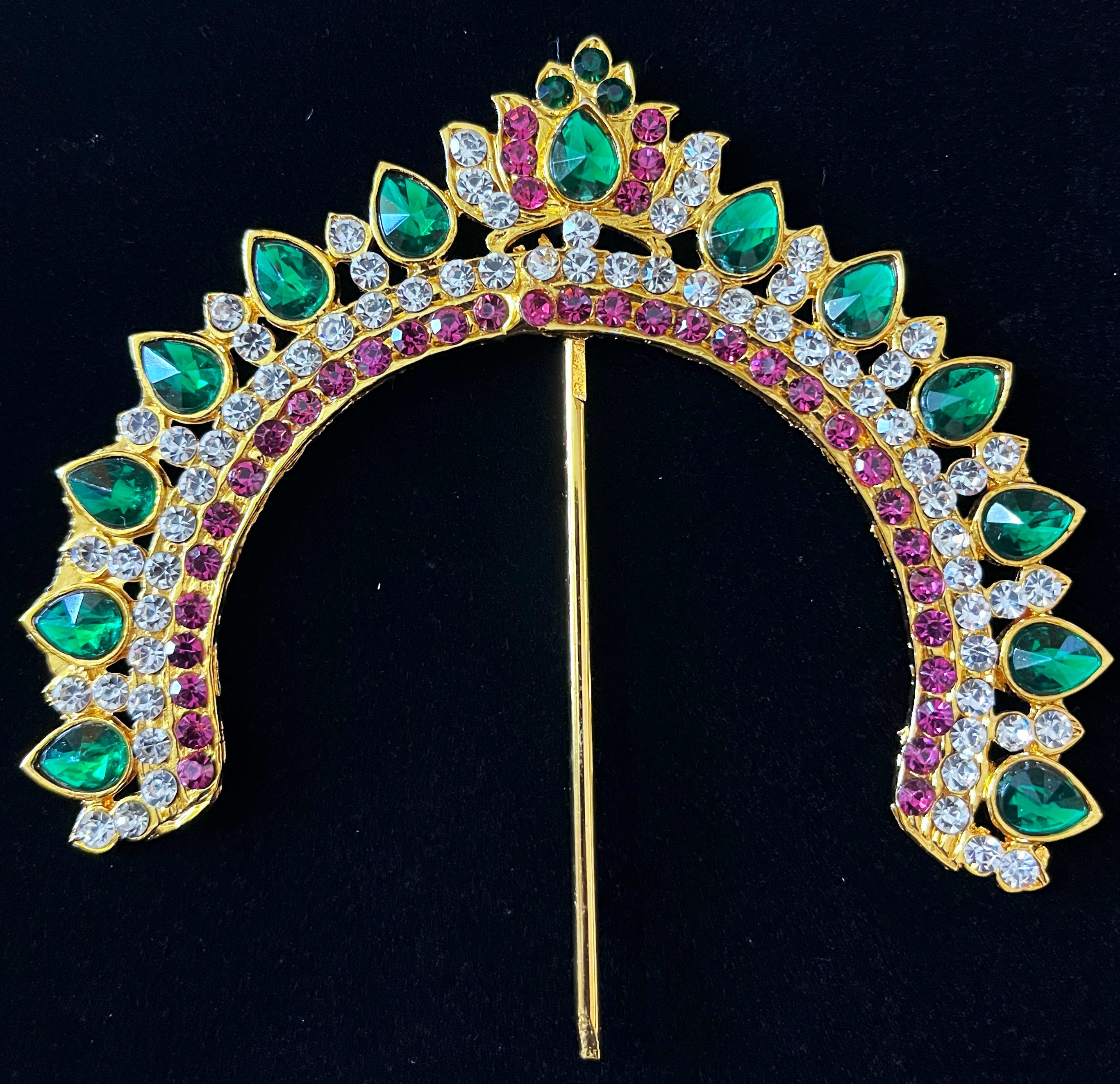 Prabhavali – Divine Arch Design - Pink, green & white stones on gold plated metal alloy - Length: 3.5 inches 1