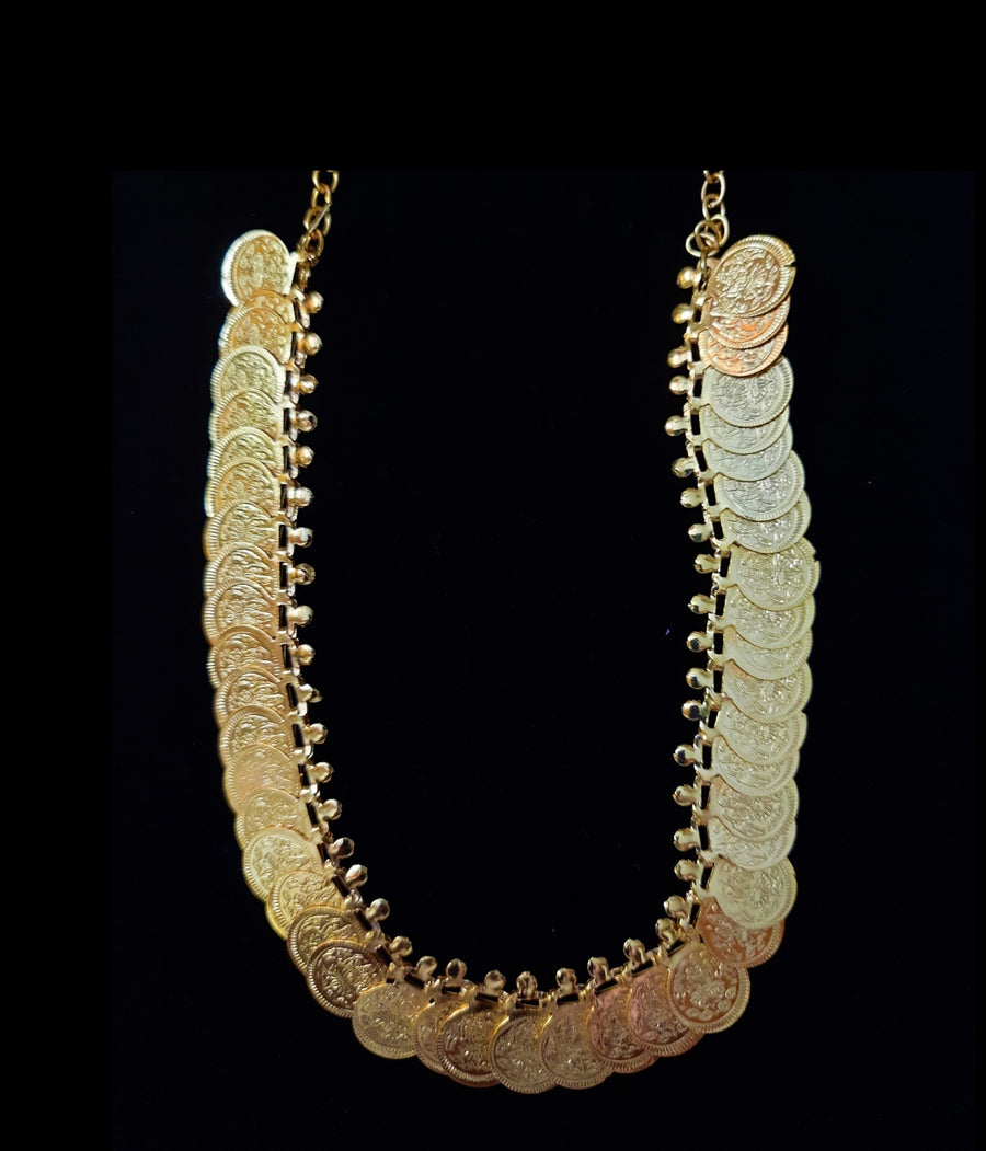 Kasu Mala – Traditional Coin Temple Necklace - Brass gold - Length: 8 inches
