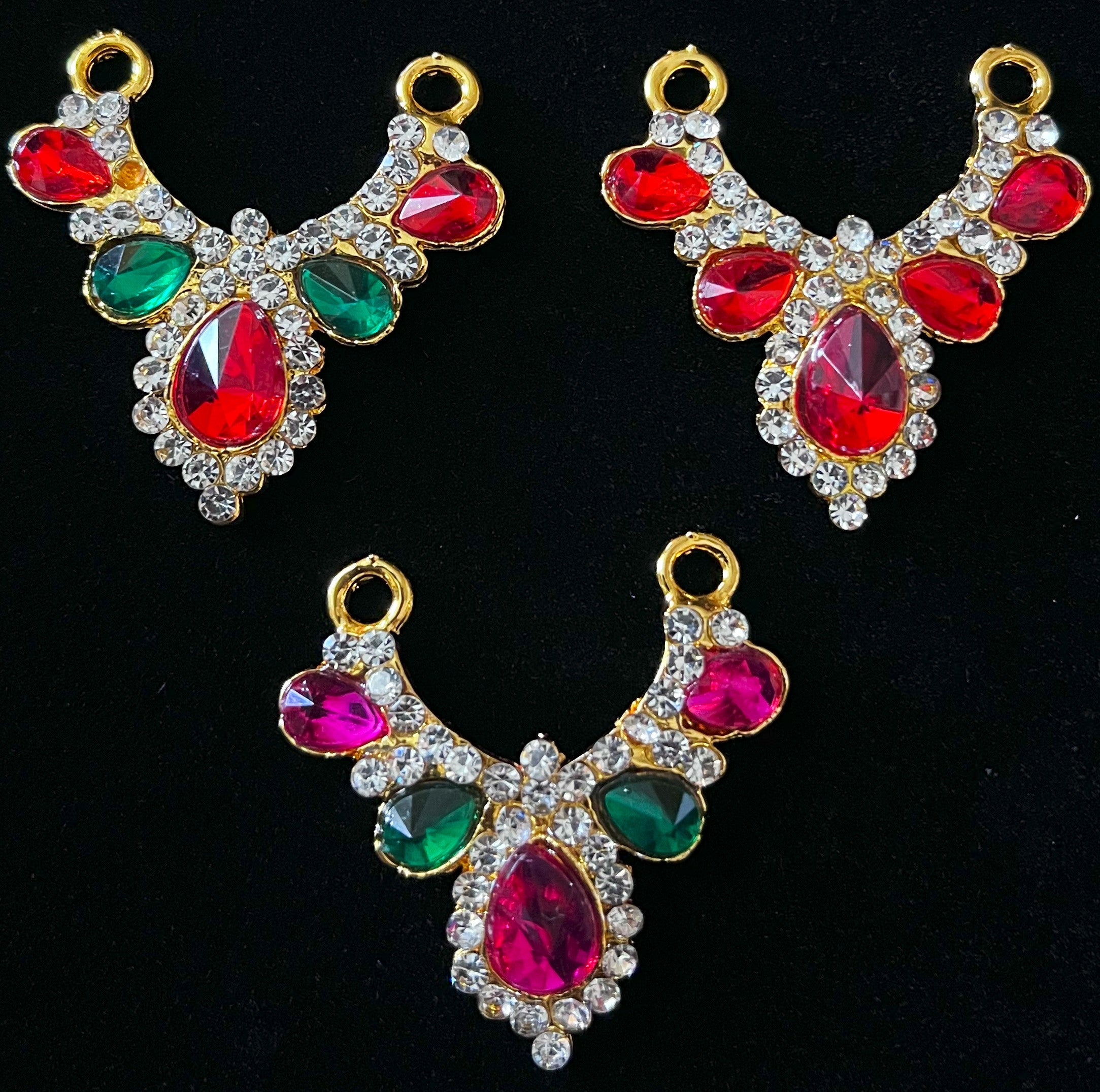 Short Necklace (Addigai) - Red, Green & White stones / Pink, green & white stones / red & white stones on gold plated metal alloy - Length: 1.5 inches, Width: 1 inches 1