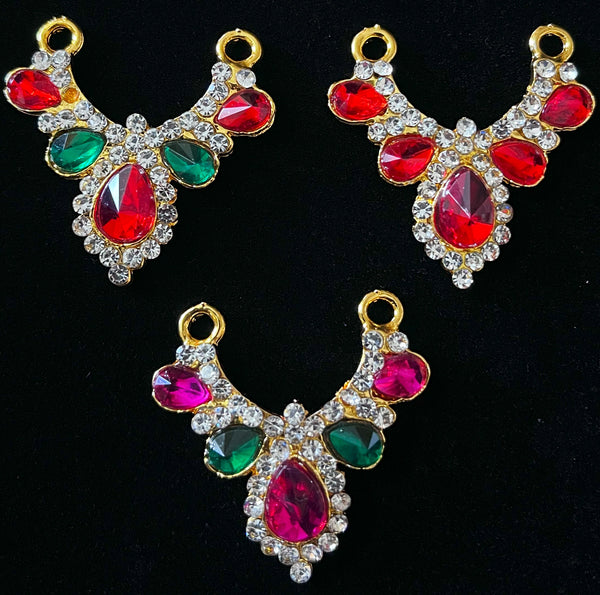 Short Necklace (Addigai) - Red, Green & White stones / Pink, green & white stones / red & white stones on gold plated metal alloy - Length: 1.5 inches, Width: 1 inches