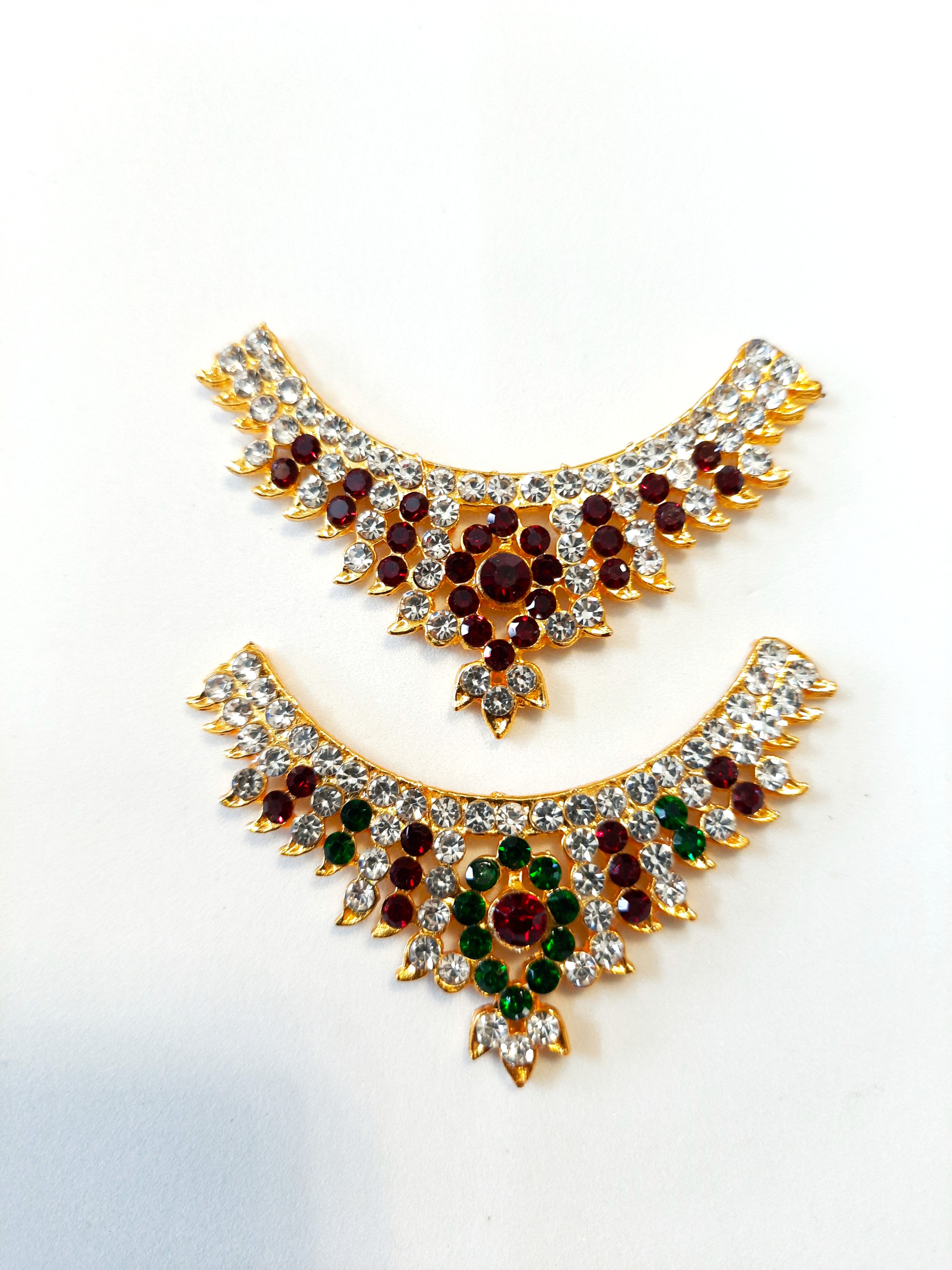 Short Necklace (Addigai) - Red, Green & White stones /  red & white stones on gold plated metal alloy - Length: 1 inches, Width: 2.5 inches 1