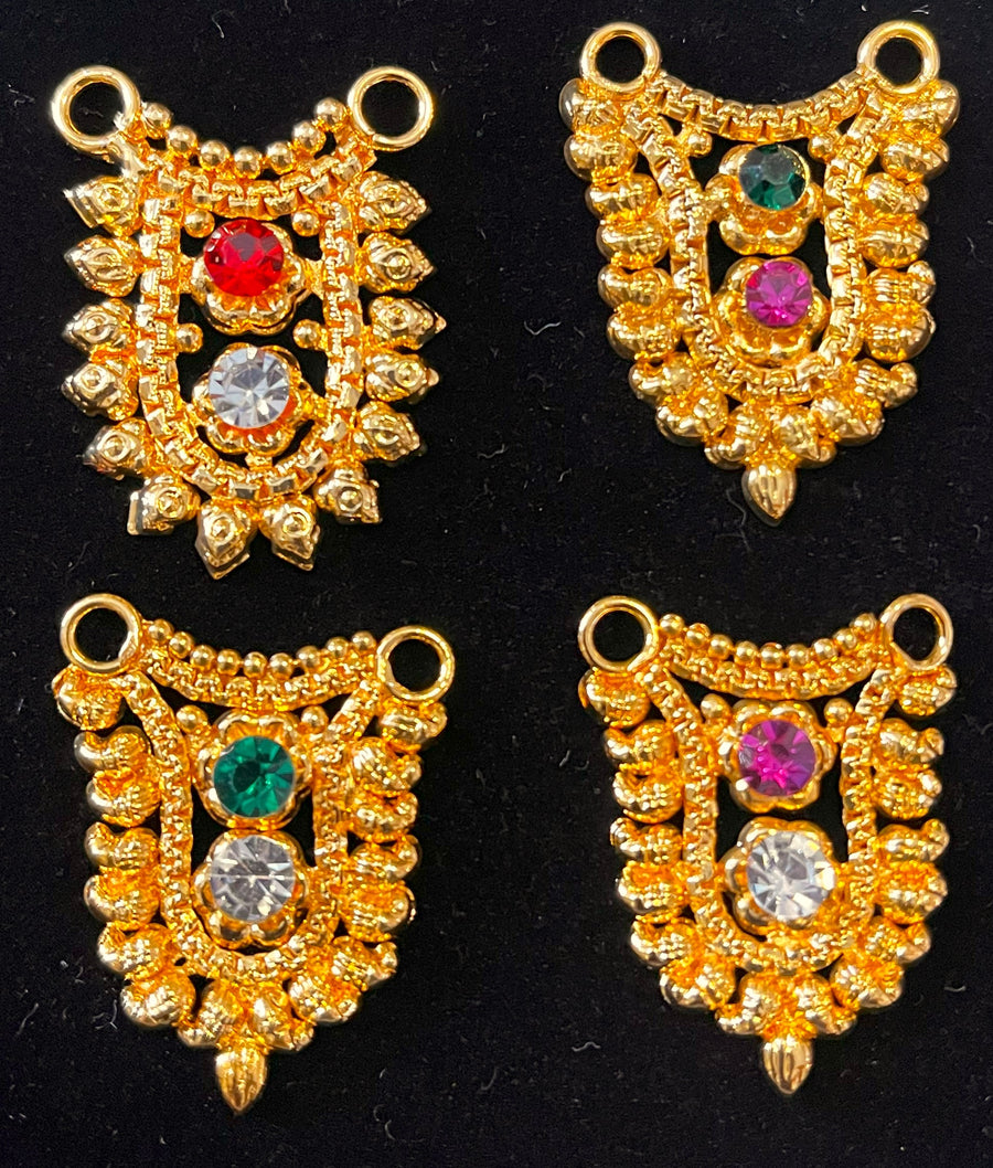 Grand Kavacham Necklace – Full Chest Armour Design - Red, Green & White stones / Pink, green & white stones on gold plated metal alloy - Length: 3 cms, Width: 2 cms