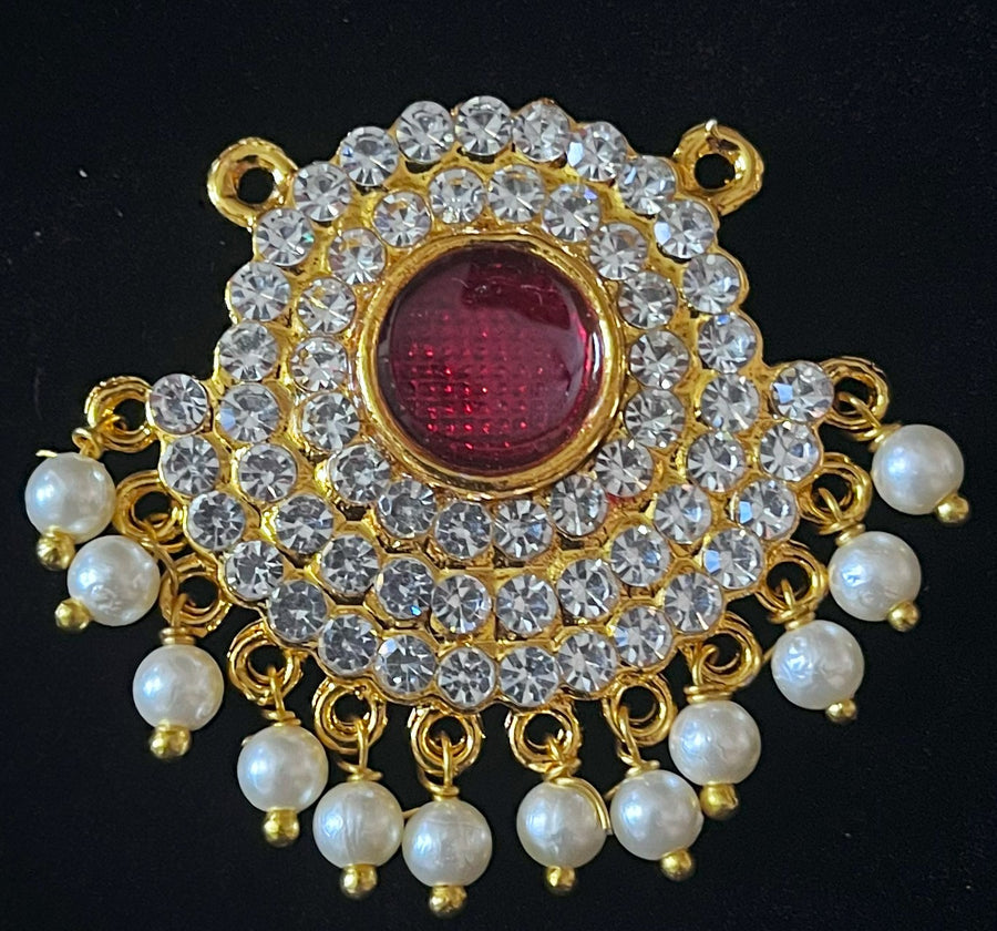 Grand Pendants - Green & White stones on gold plated metal alloy - Pendant width: 2 inches, Pendant height: 1.5 inches