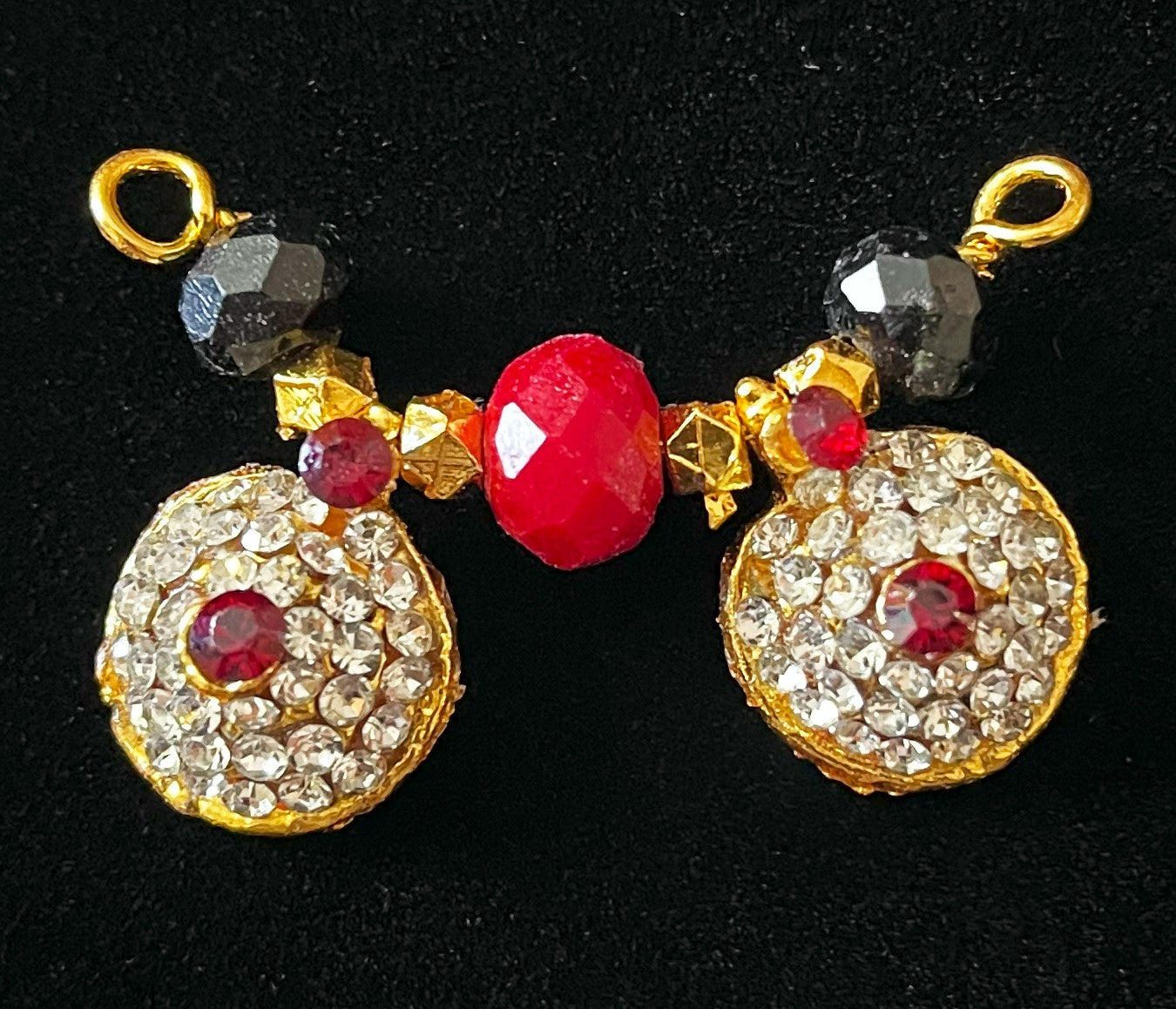 Mangal Sutra / Thali - Red & White stones on gold plated metal alloy - Length: 1 inches, Width: 2 inches 1