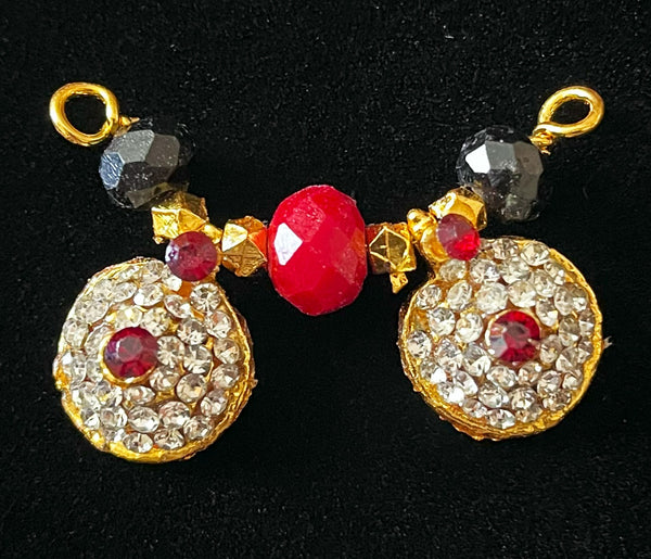 Mangal Sutra / Thali - Red & White stones on gold plated metal alloy - Length: 1 inches, Width: 2 inches