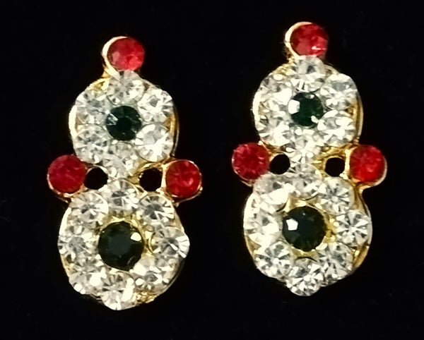Temple Earrings – Traditional Balaji Design - Red, Green & White stones on gold plated metal alloy - Length: 2 cms